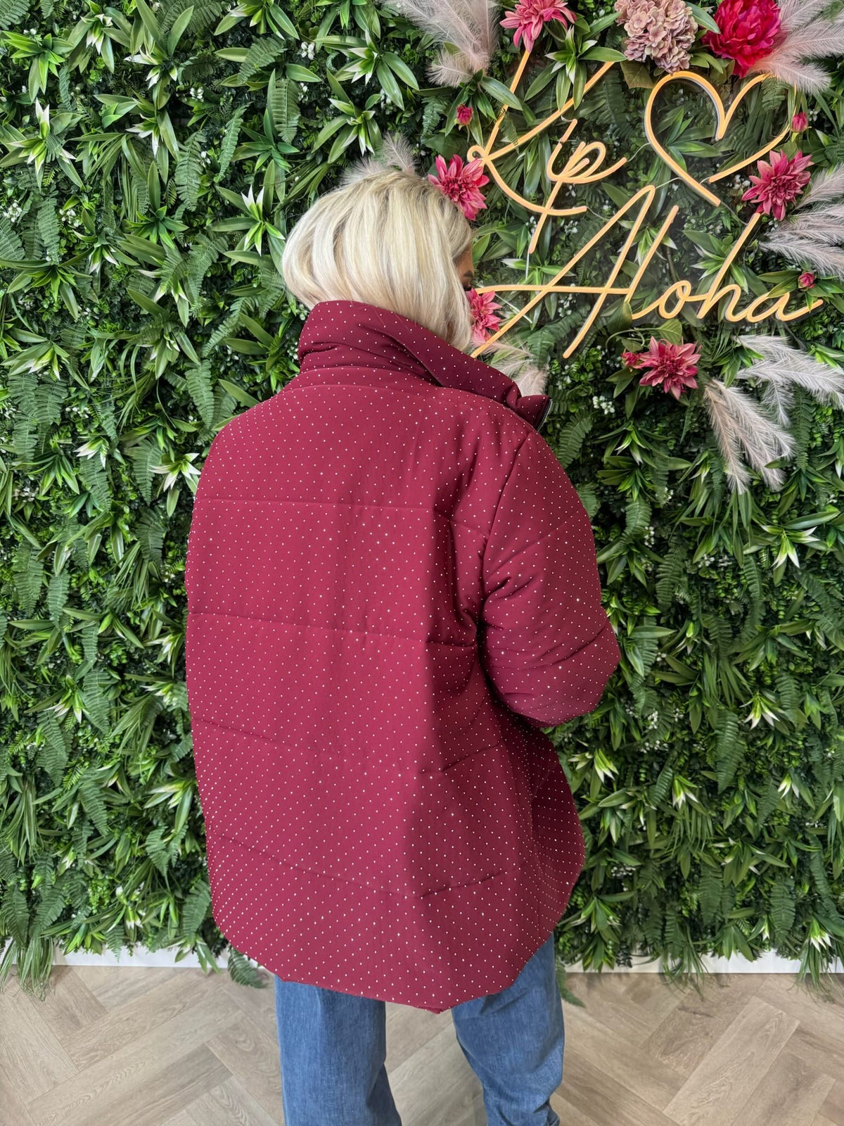 Puffer jas strass bordeaux