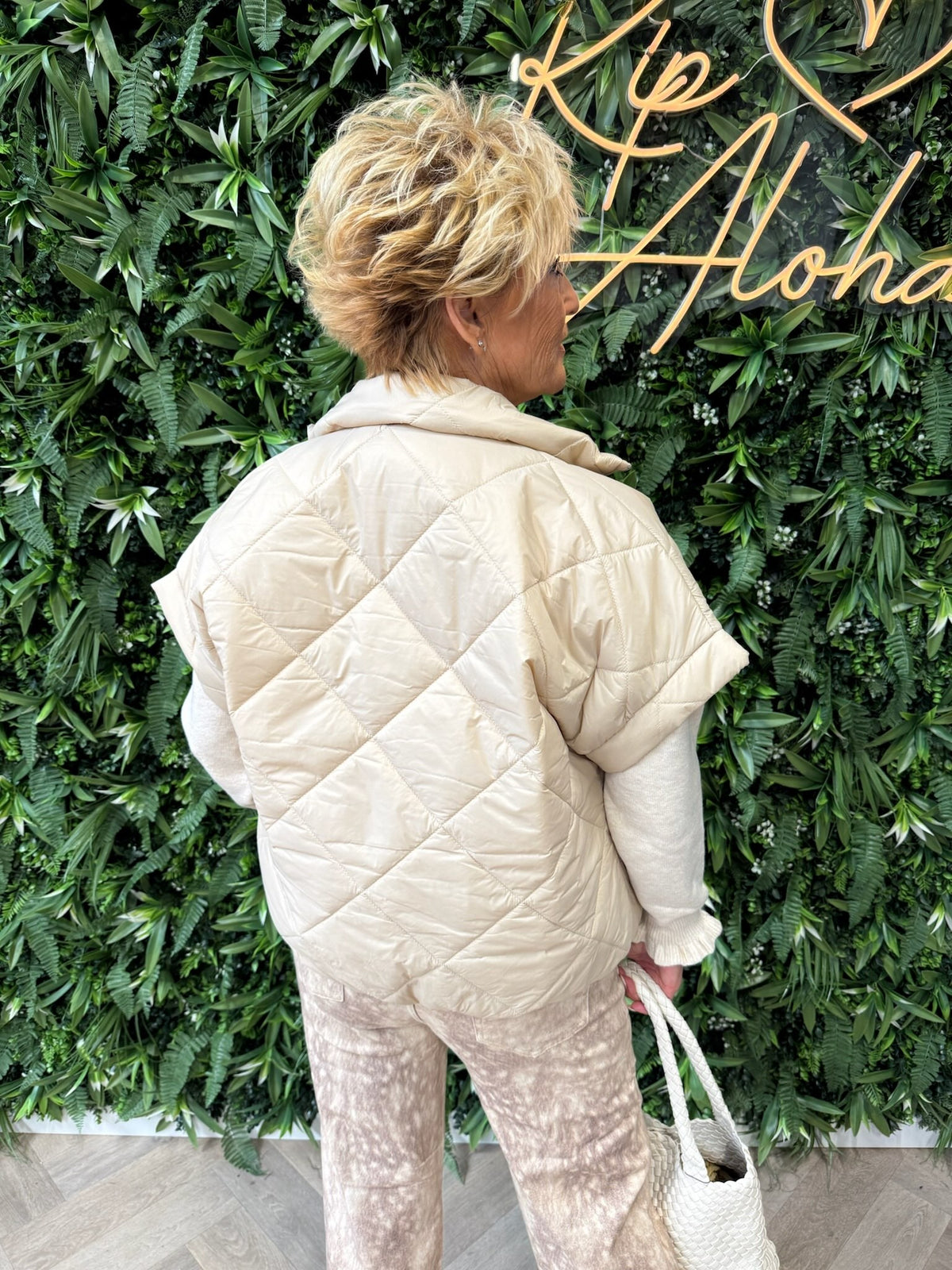 Bodywarmer ruitpatroon beige