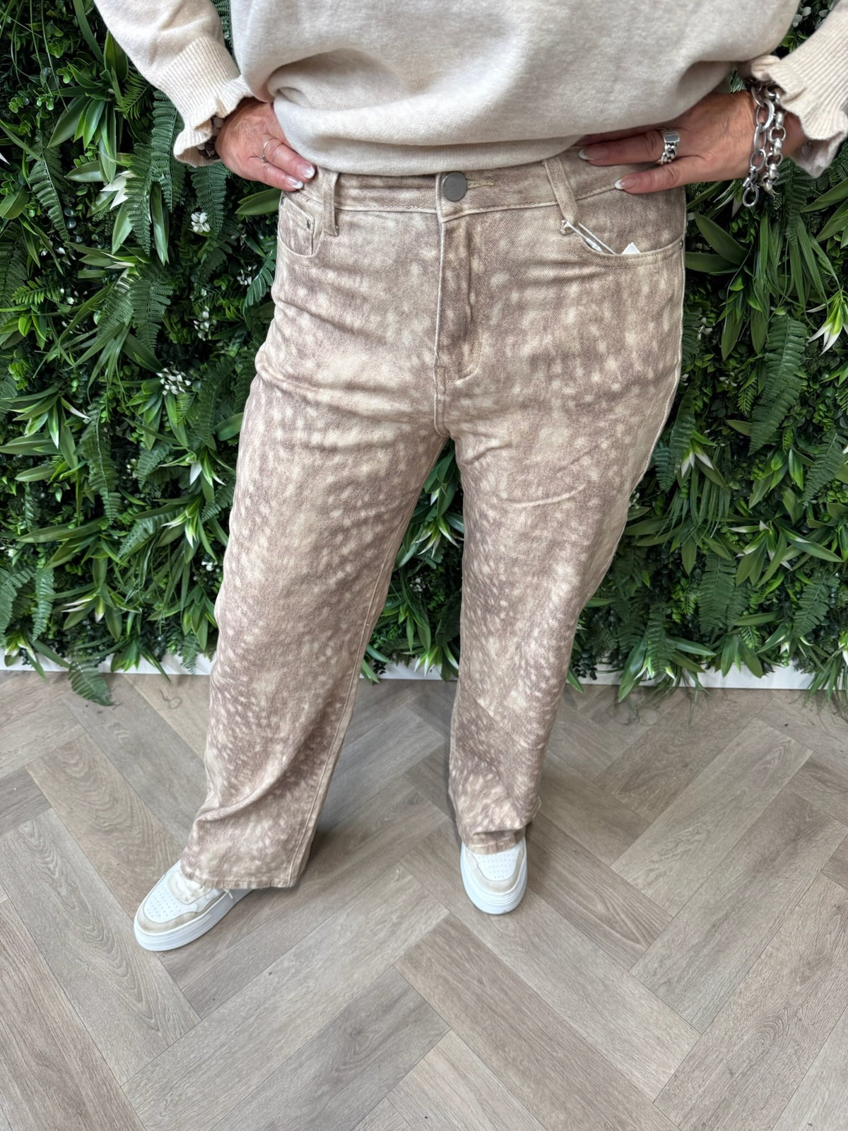 G-smack jeans wide leg bambi print beige