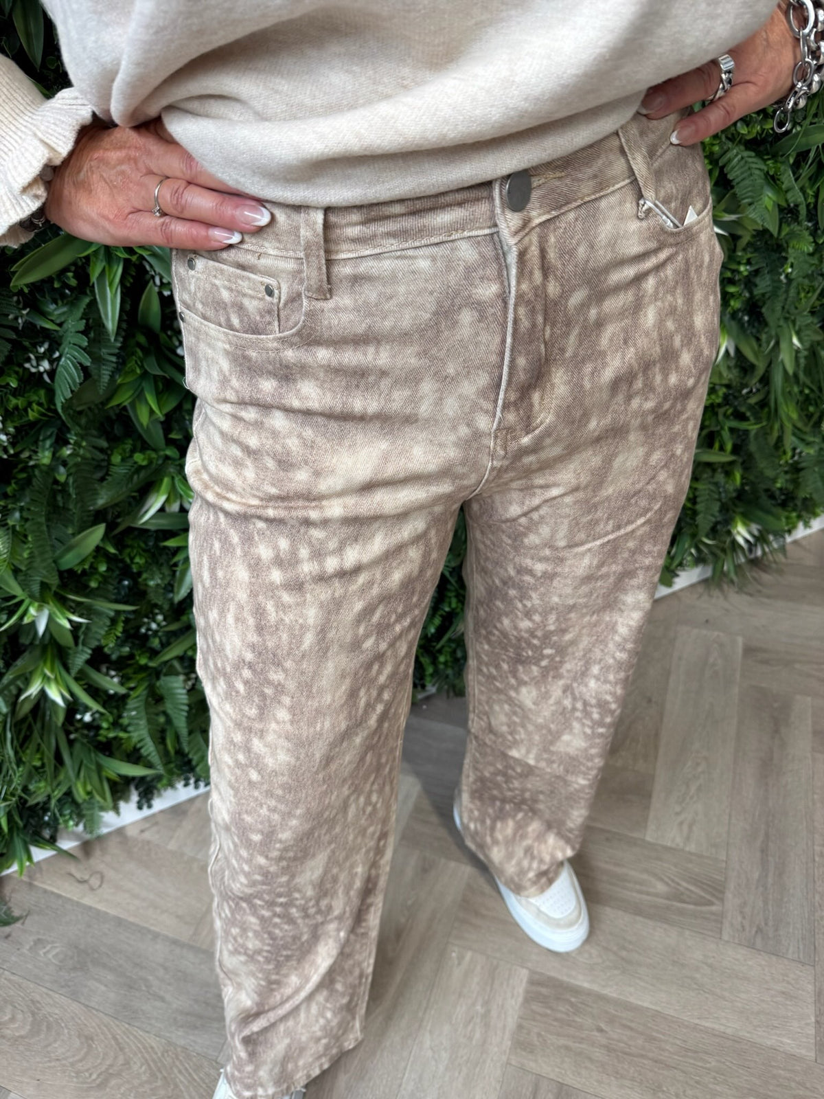 G-smack jeans wide leg bambi print beige