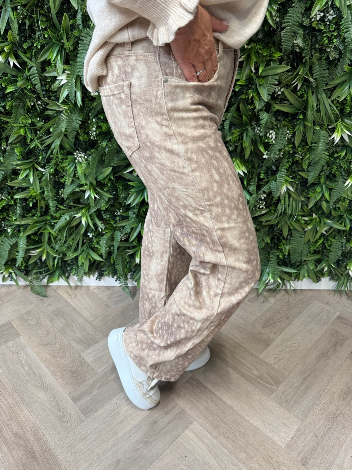 G-smack jeans wide leg bambi print beige