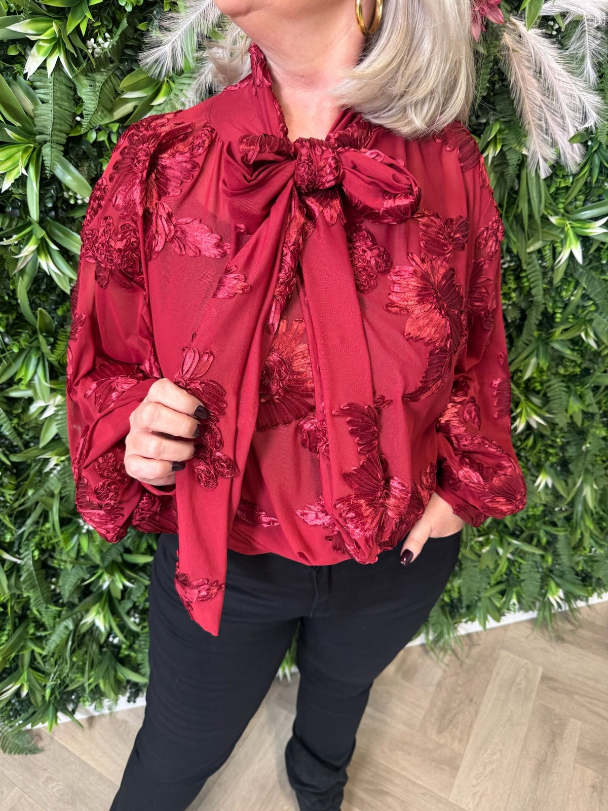 Blouse met bloemenmotief rood