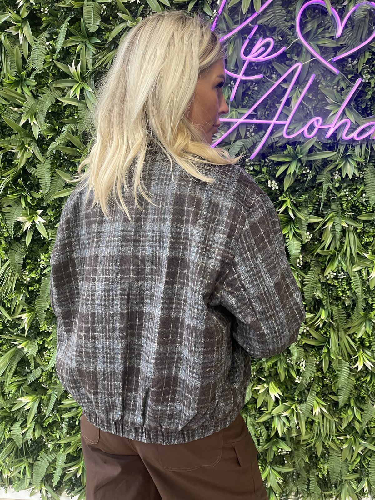 Bomber jasje ruit bruin/jeansblauw