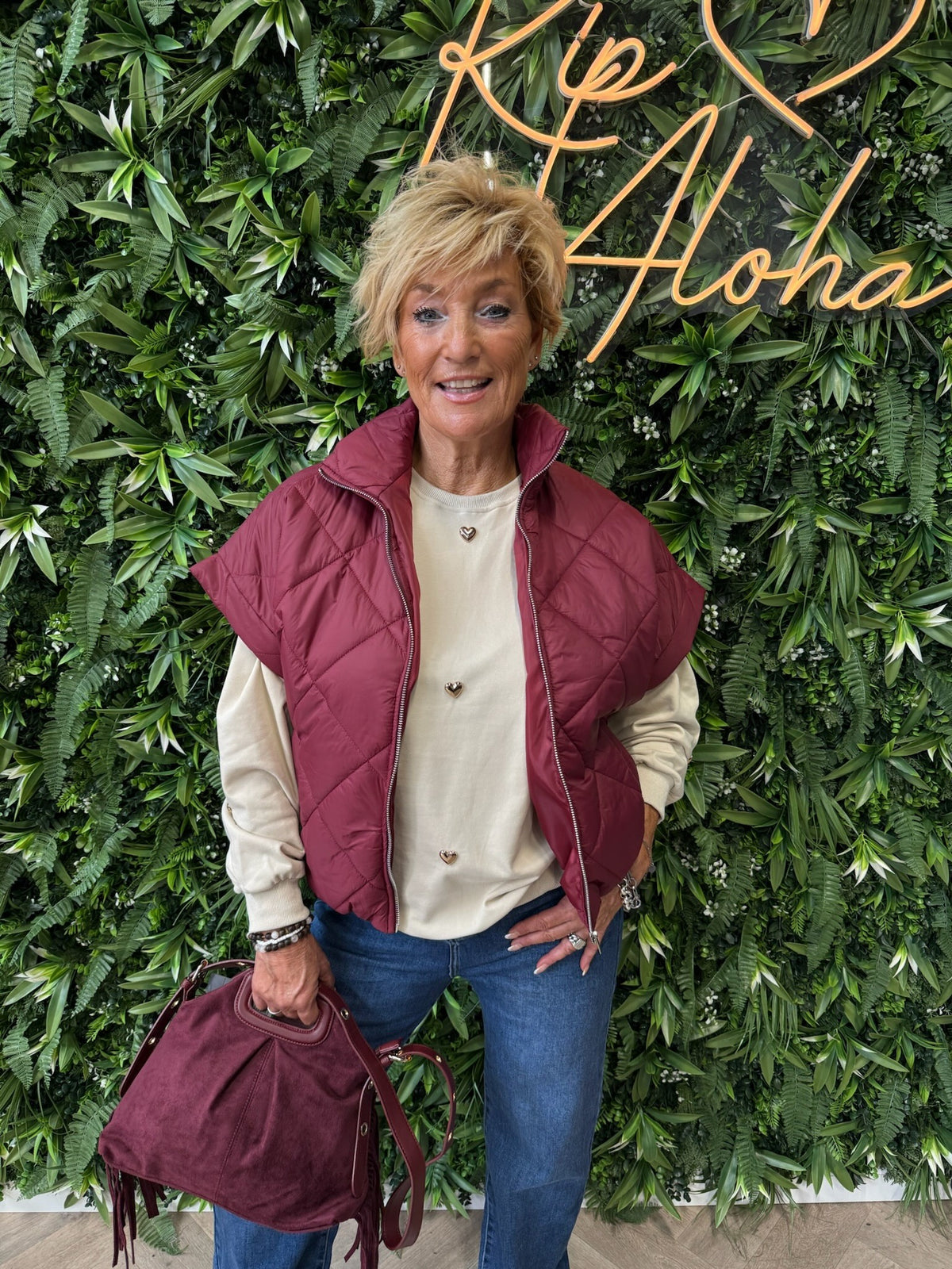 Bodywarmer ruitpatroon bordeaux