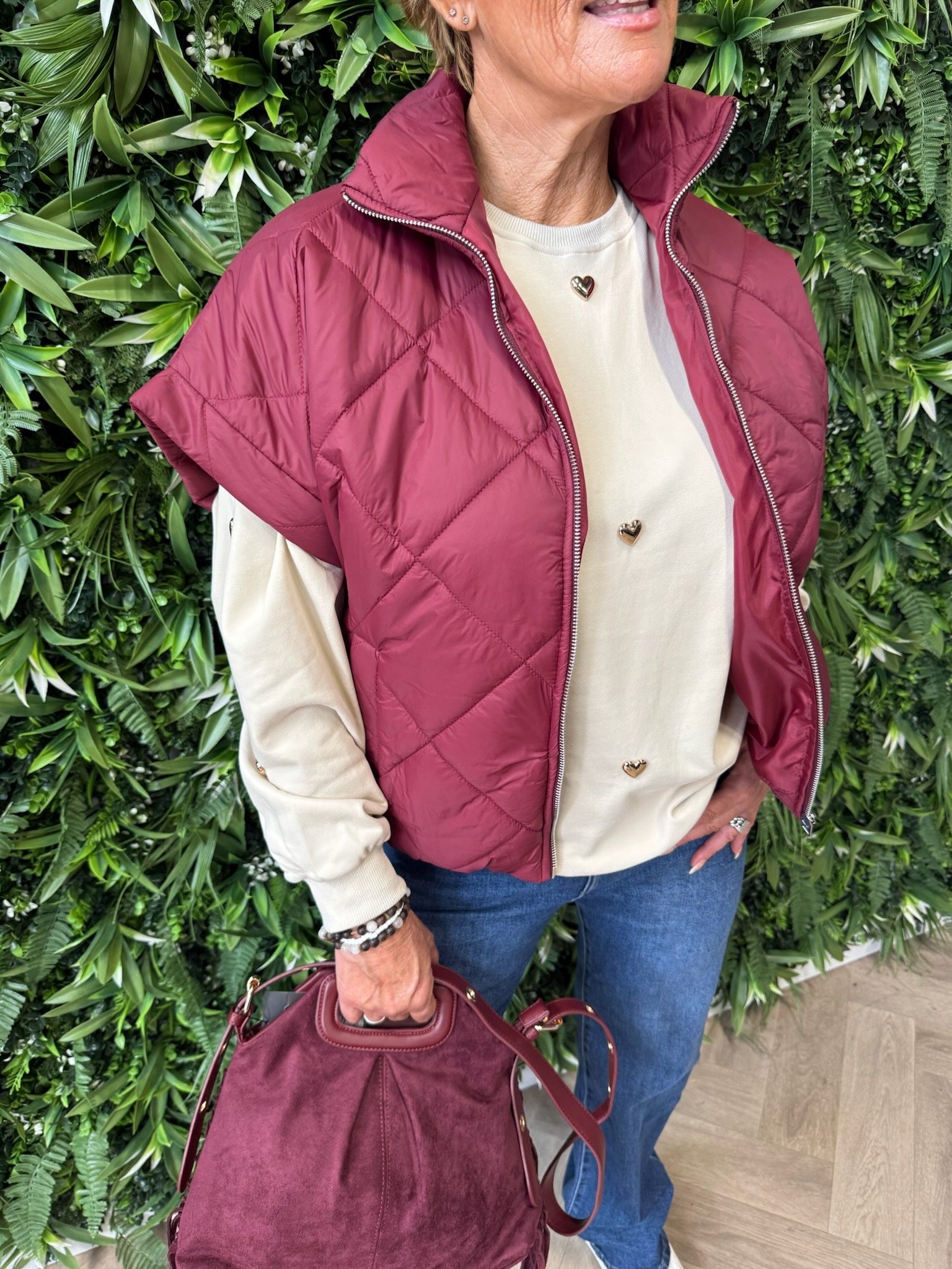 Bodywarmer ruitpatroon bordeaux