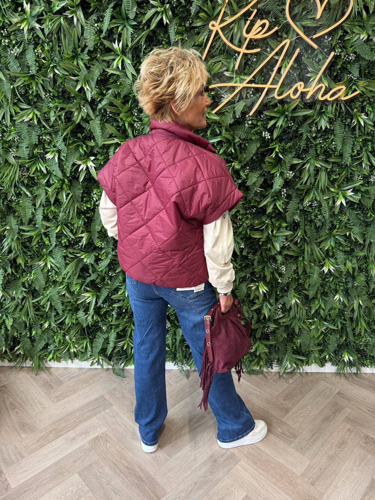 Bodywarmer ruitpatroon bordeaux