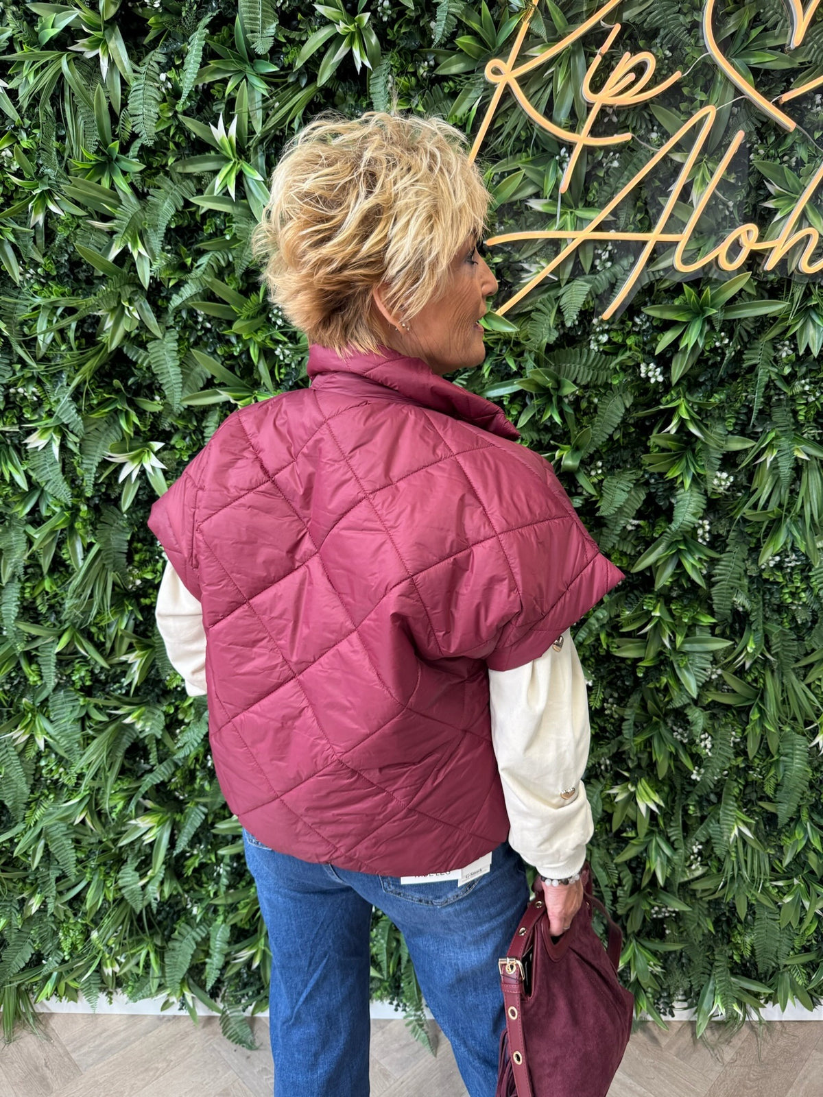 Bodywarmer ruitpatroon bordeaux