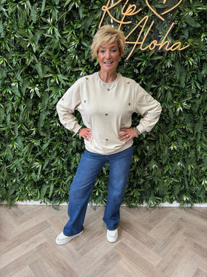 Sweater met hartjes beige