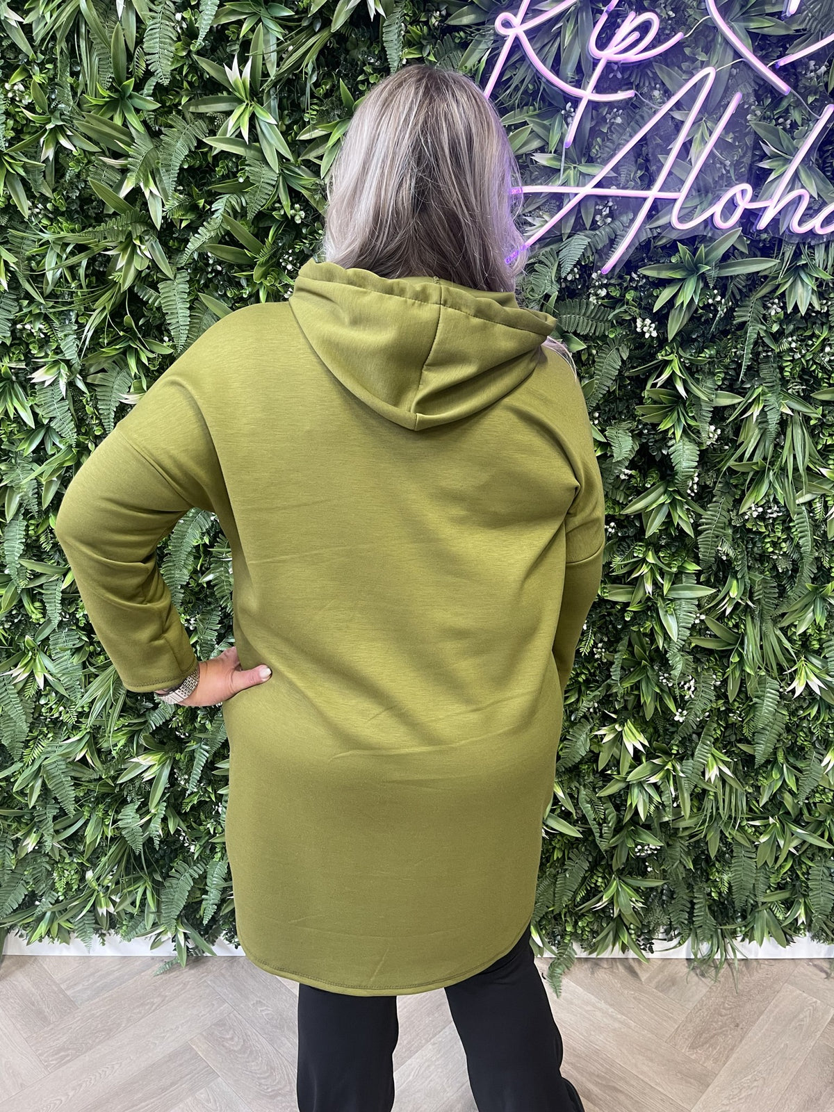 Sweaterdress met capuchon uni pistache