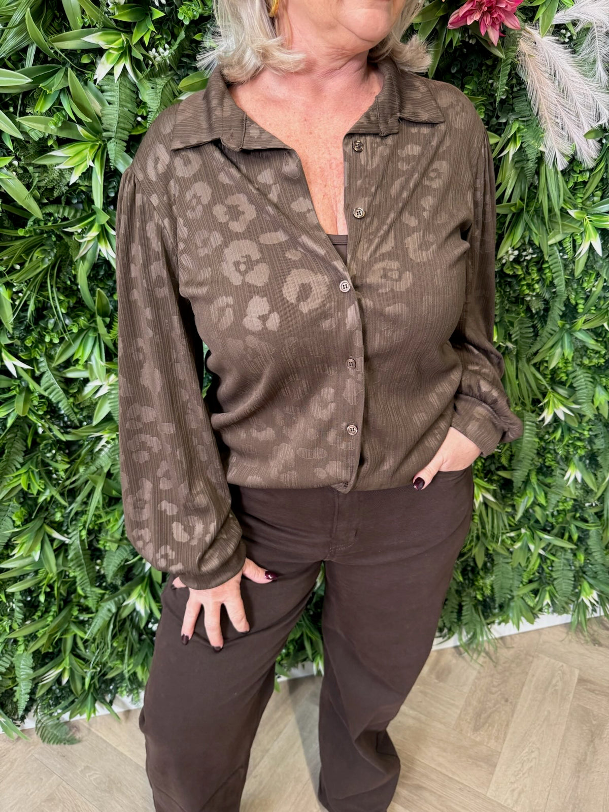 Blouse panterprint donkerbruin