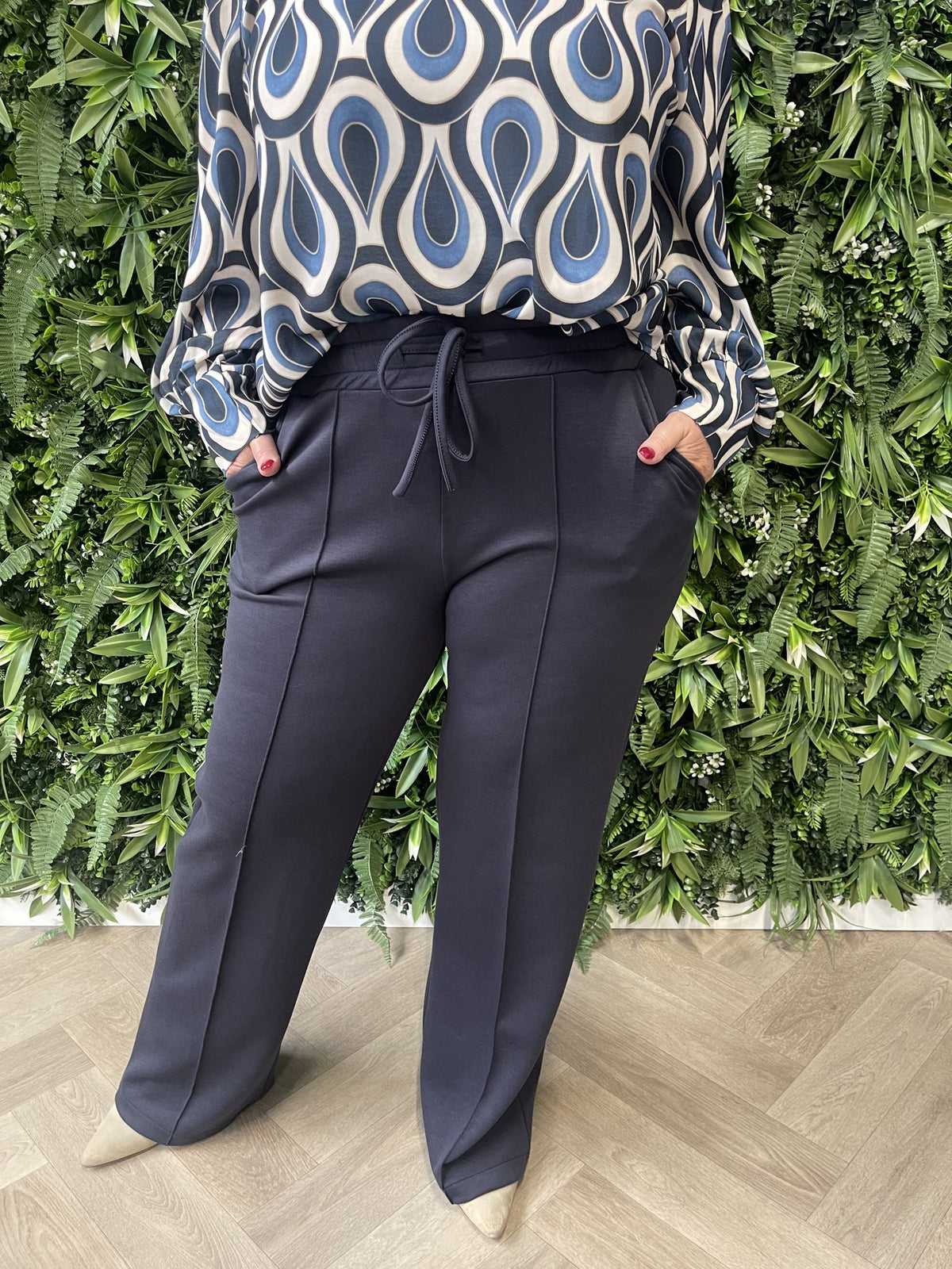 Wijde broek met naad marineblauw