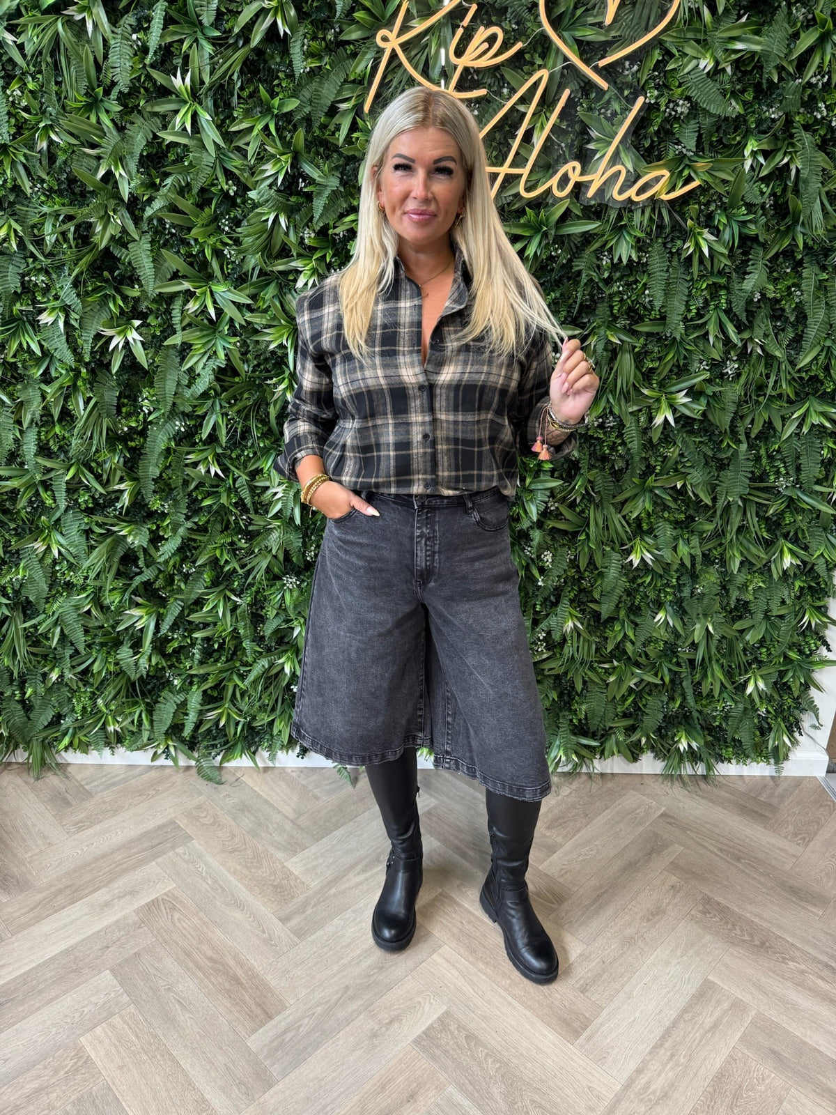Geruite blouse iconic zwart