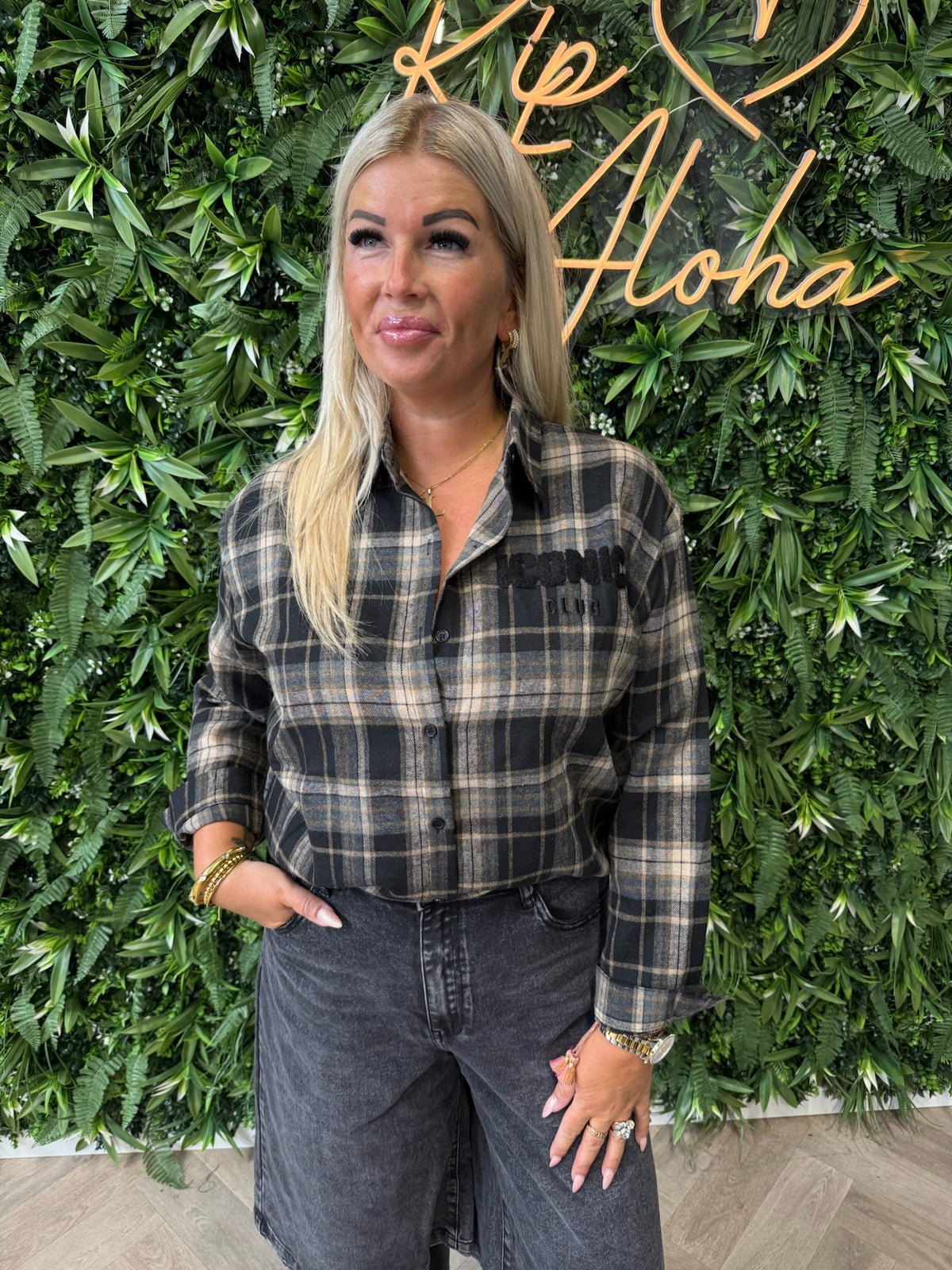 Geruite blouse iconic zwart