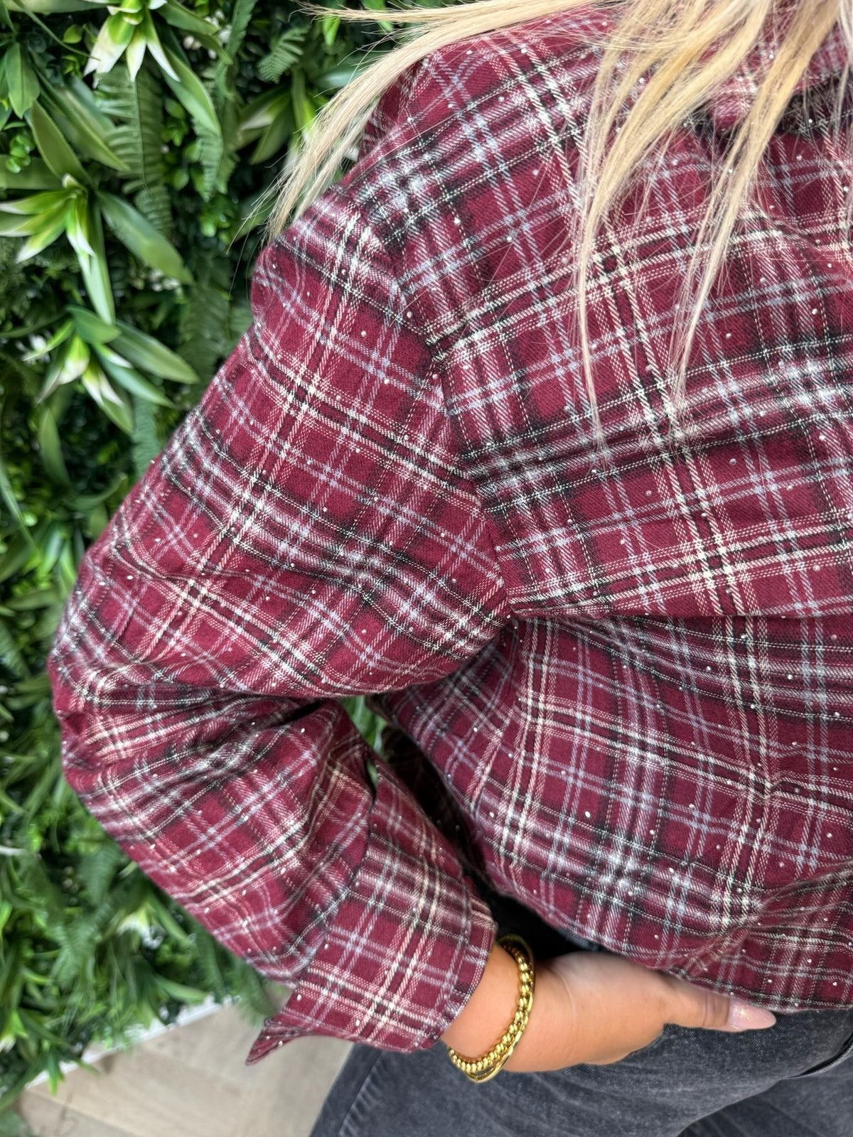 Blouse geruit glitters bordeaux