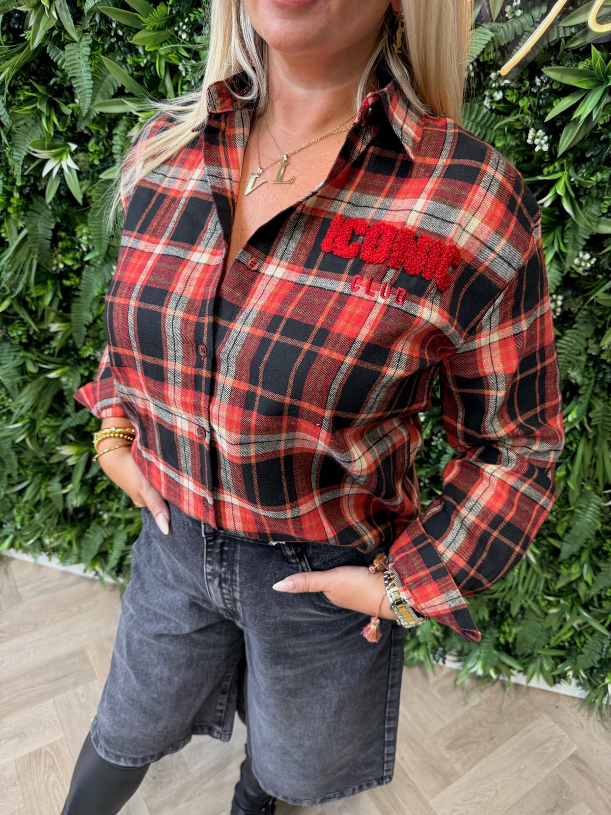 Geruite blouse iconic rood