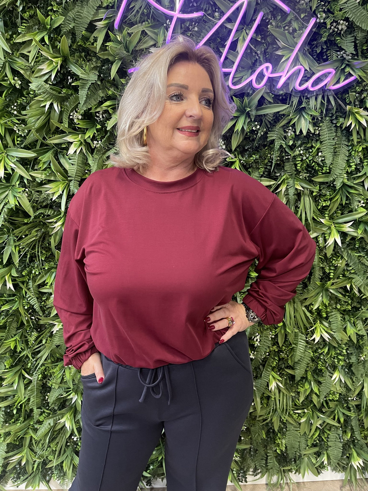 Basic trui elastiek bordeaux