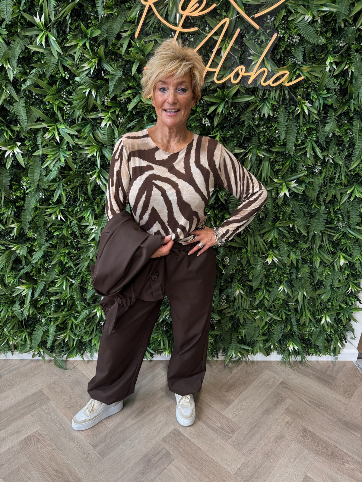 Top zebra print donkerbruin