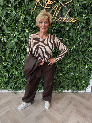 Top zebra print donkerbruin
