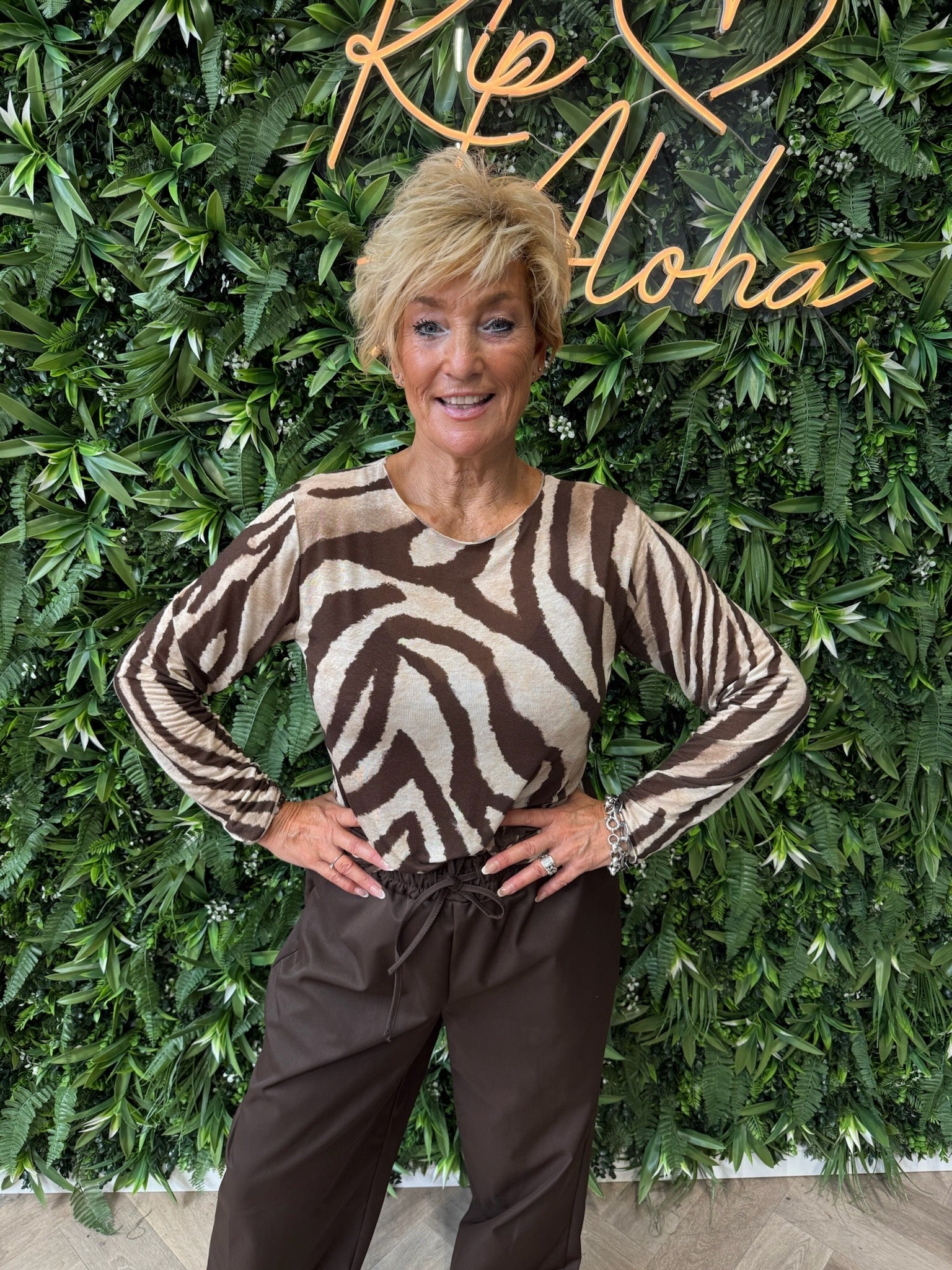 Top zebra print donkerbruin