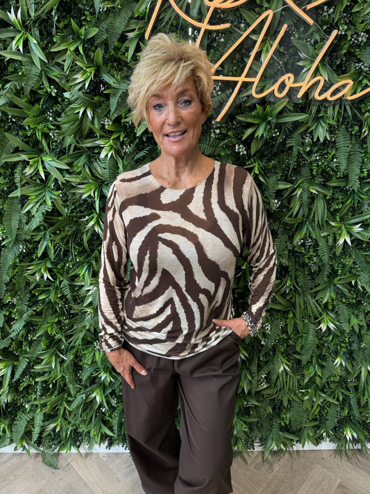 Top zebra print donkerbruin