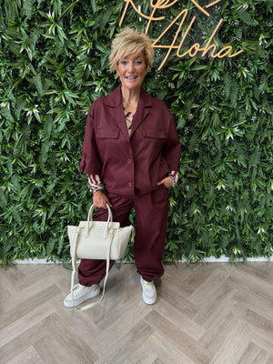 Tweedelig blazer set korte mouwen bordeaux