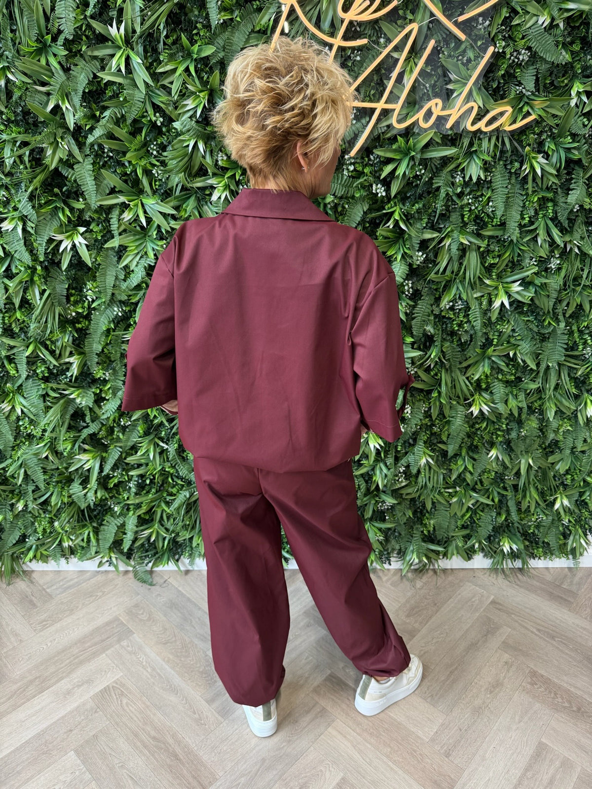 Tweedelig blazer set korte mouwen bordeaux