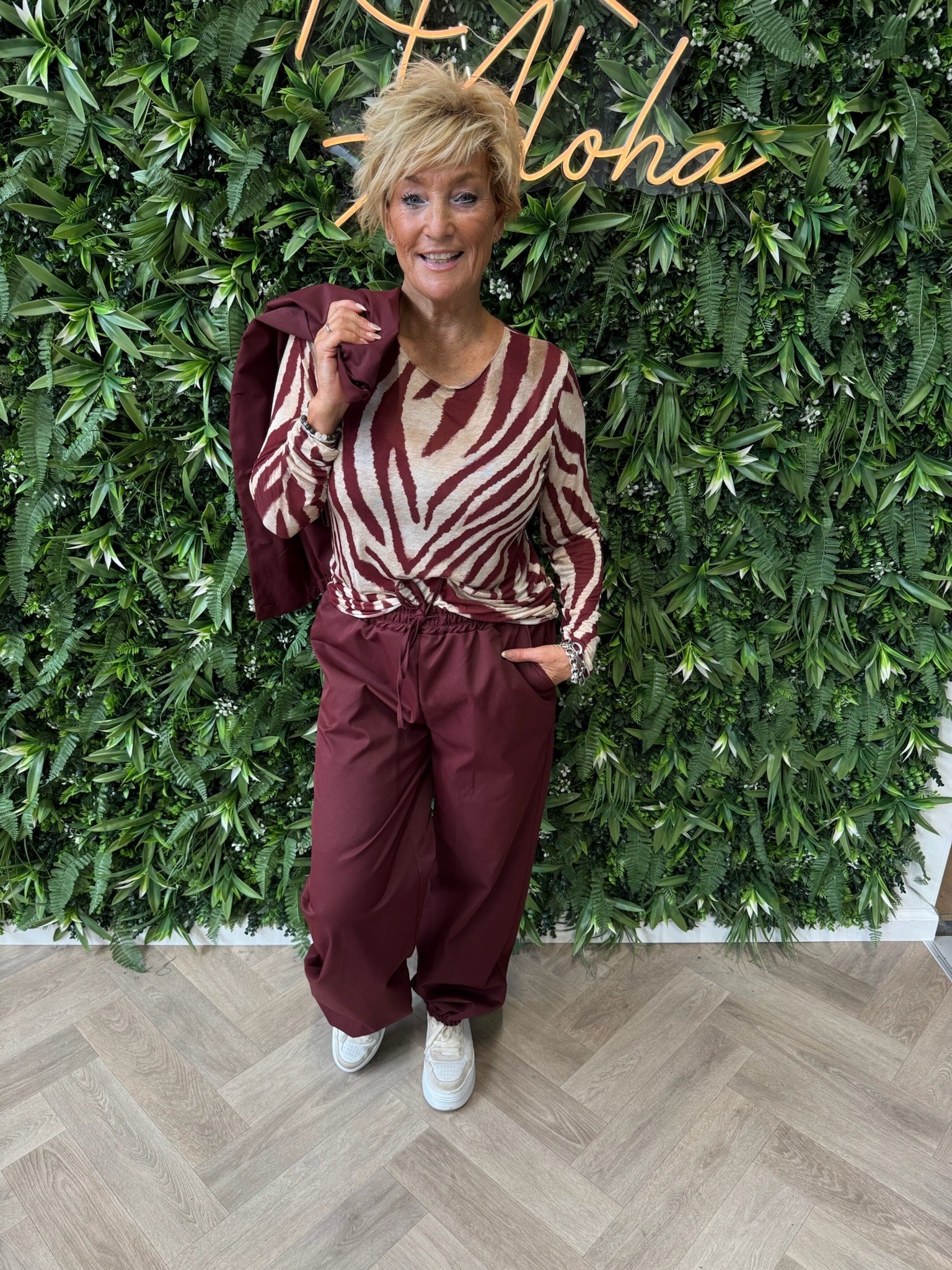 Top zebra print bordeaux