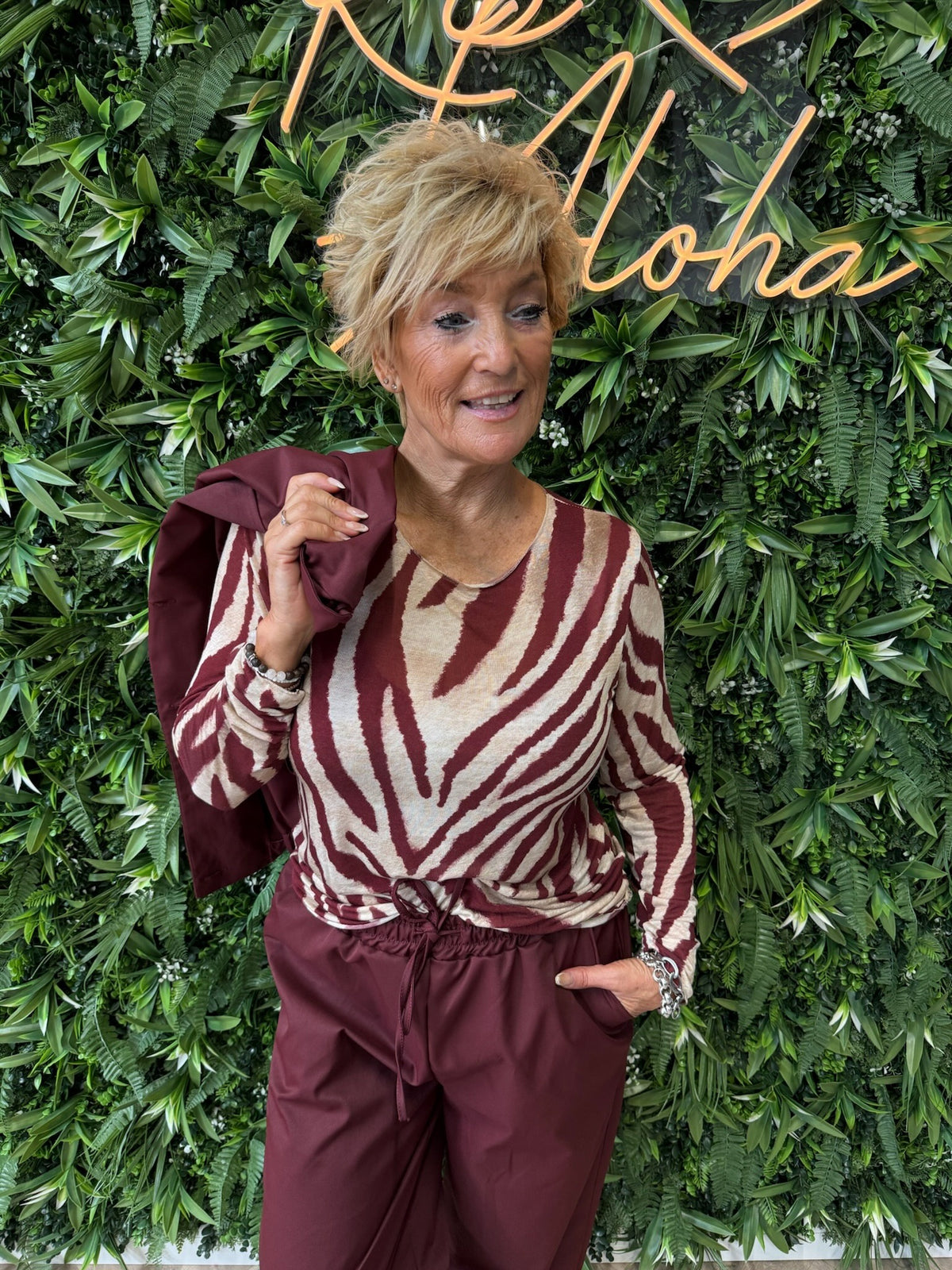 Top zebra print bordeaux
