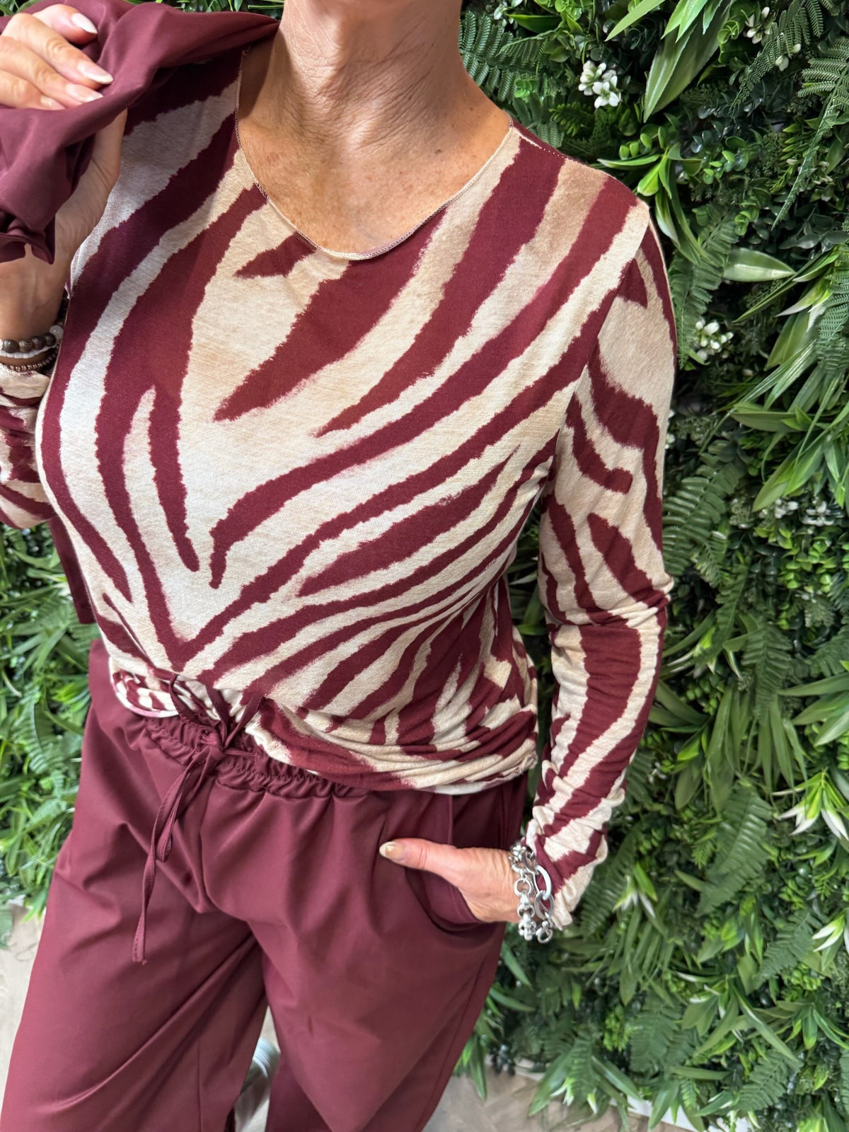 Top zebra print bordeaux