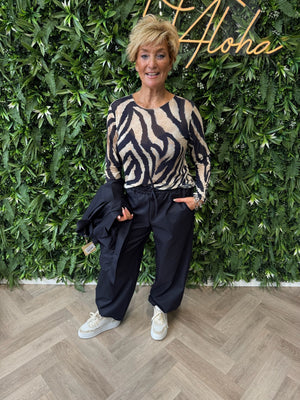 Top zebra print marineblauw