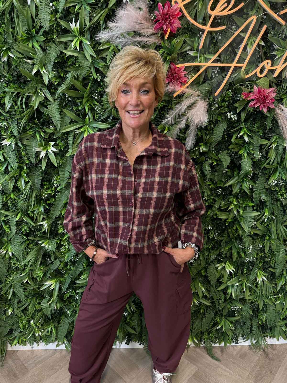 Blouse ruitpatroon bordeaux
