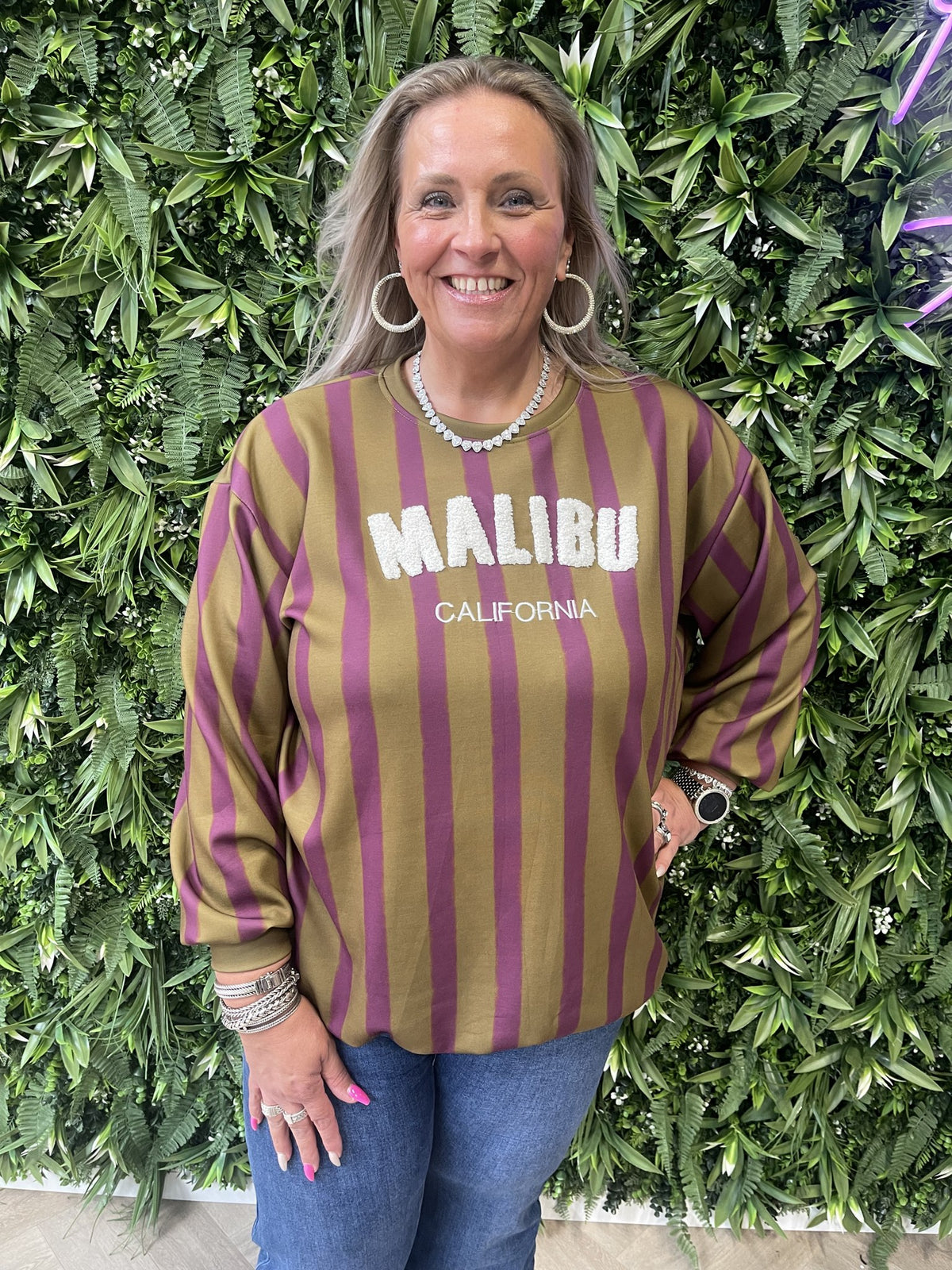 Gestreepte sweater malibu paars/lime