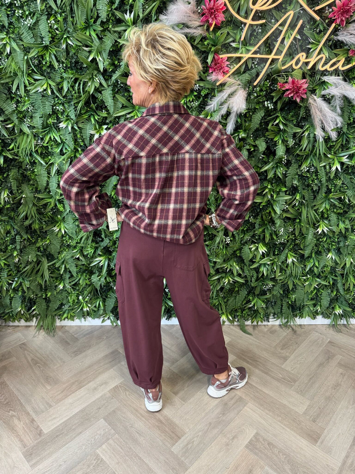 Blouse ruitpatroon bordeaux