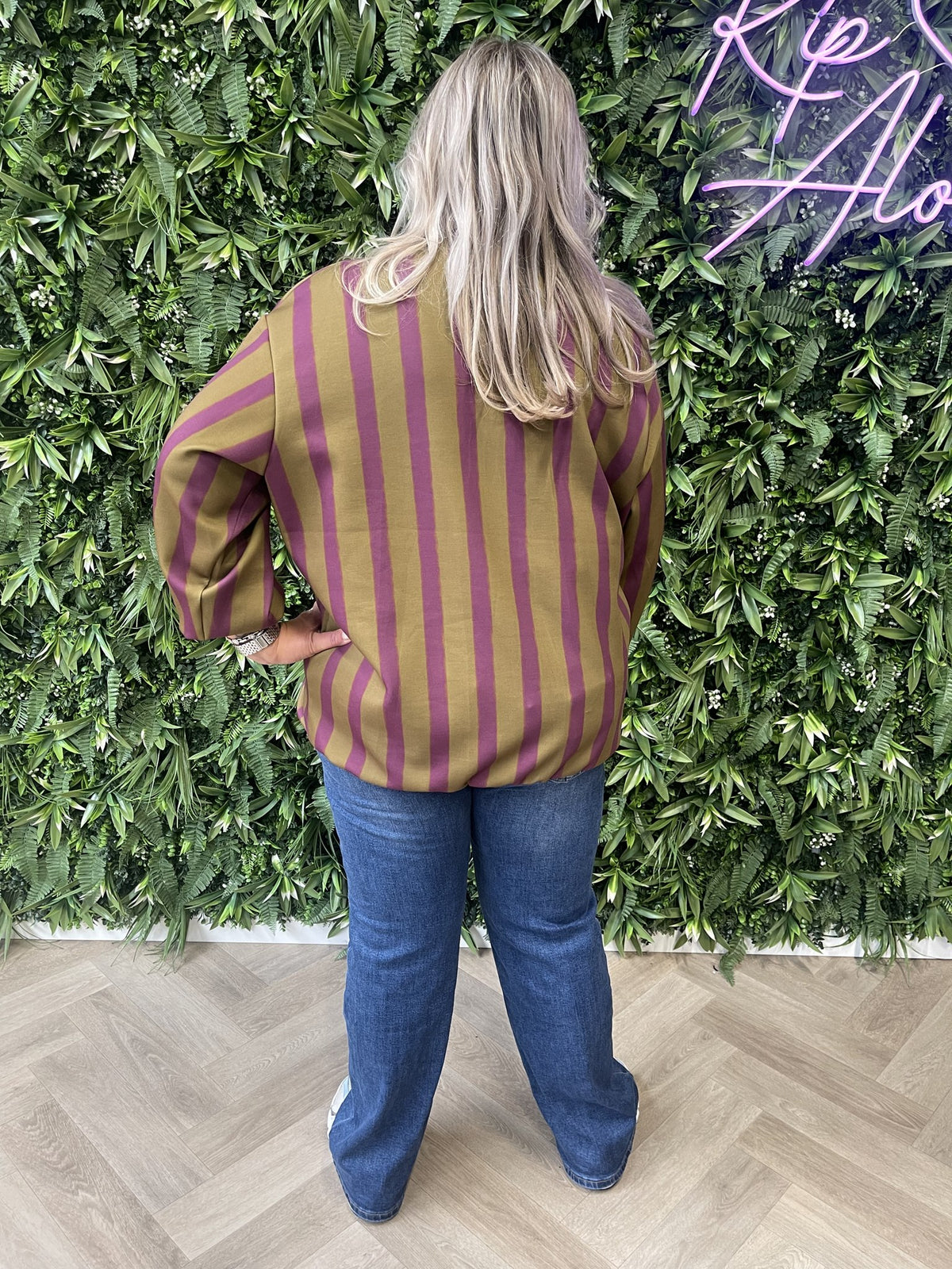 Gestreepte sweater malibu paars/lime