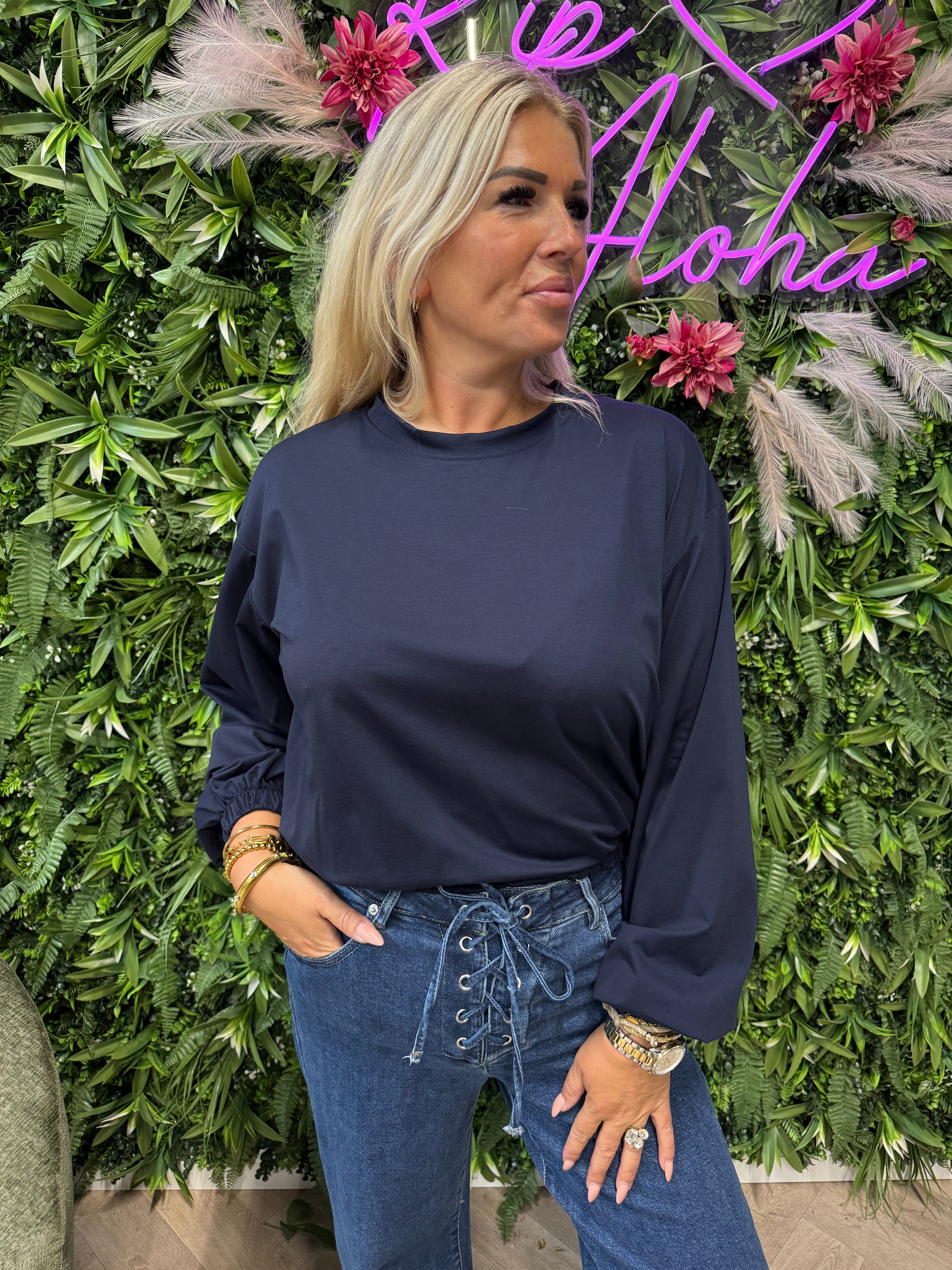 Basic trui elastiek marineblauw