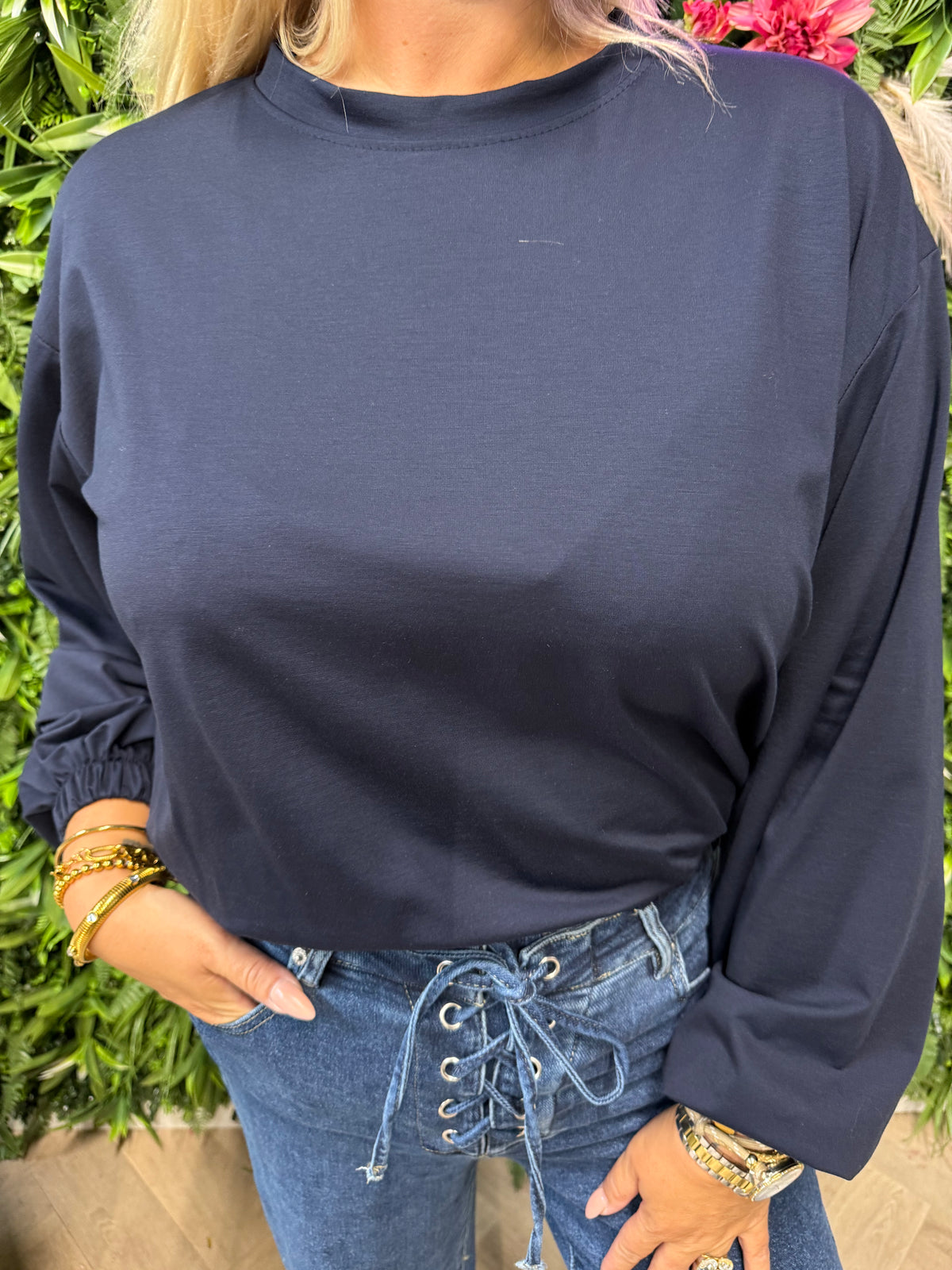 Basic trui elastiek marineblauw