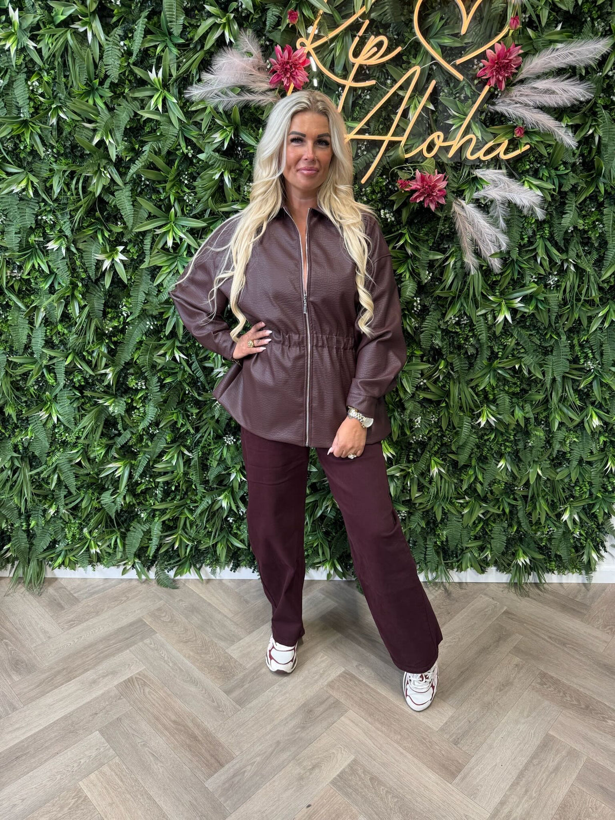 Leatherlook jasje elastieken taille aubergine