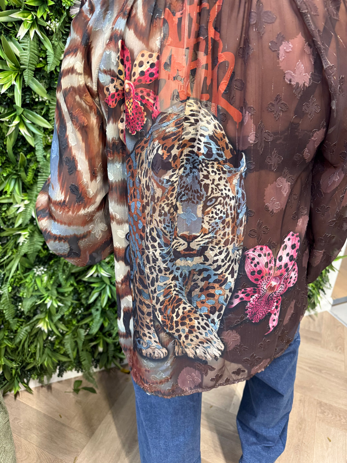 Blouse mixed prints donkerblauw/jeansblauw