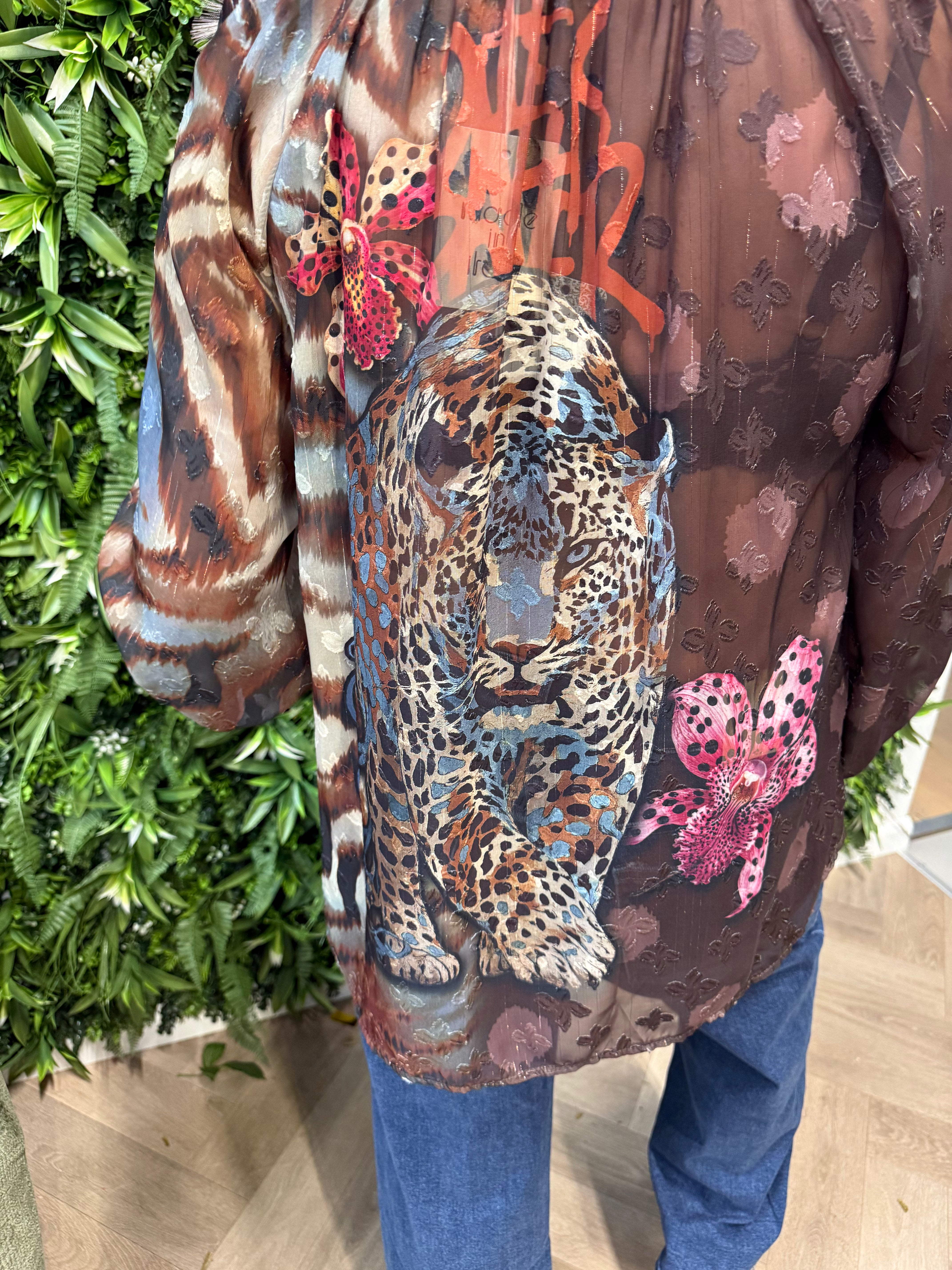 Blouse mixed prints donkerblauw/jeansblauw