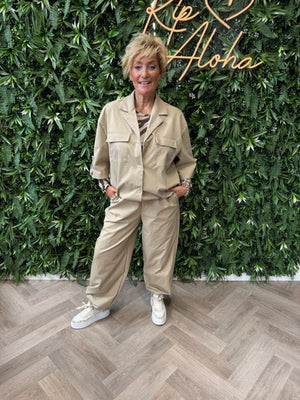 Tweedelig blazer set korte mouwen beige