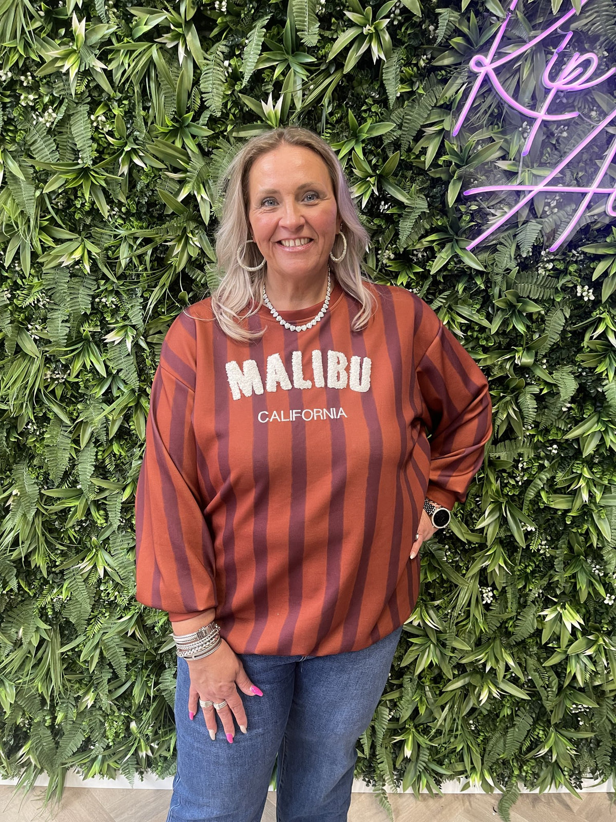 Gestreepte sweater malibu roestbruin/aubergine