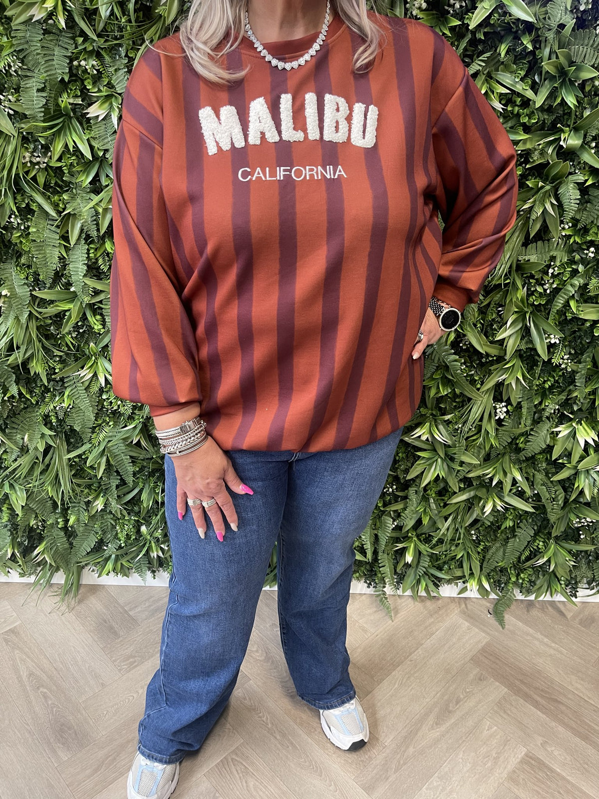 Gestreepte sweater malibu roestbruin/aubergine