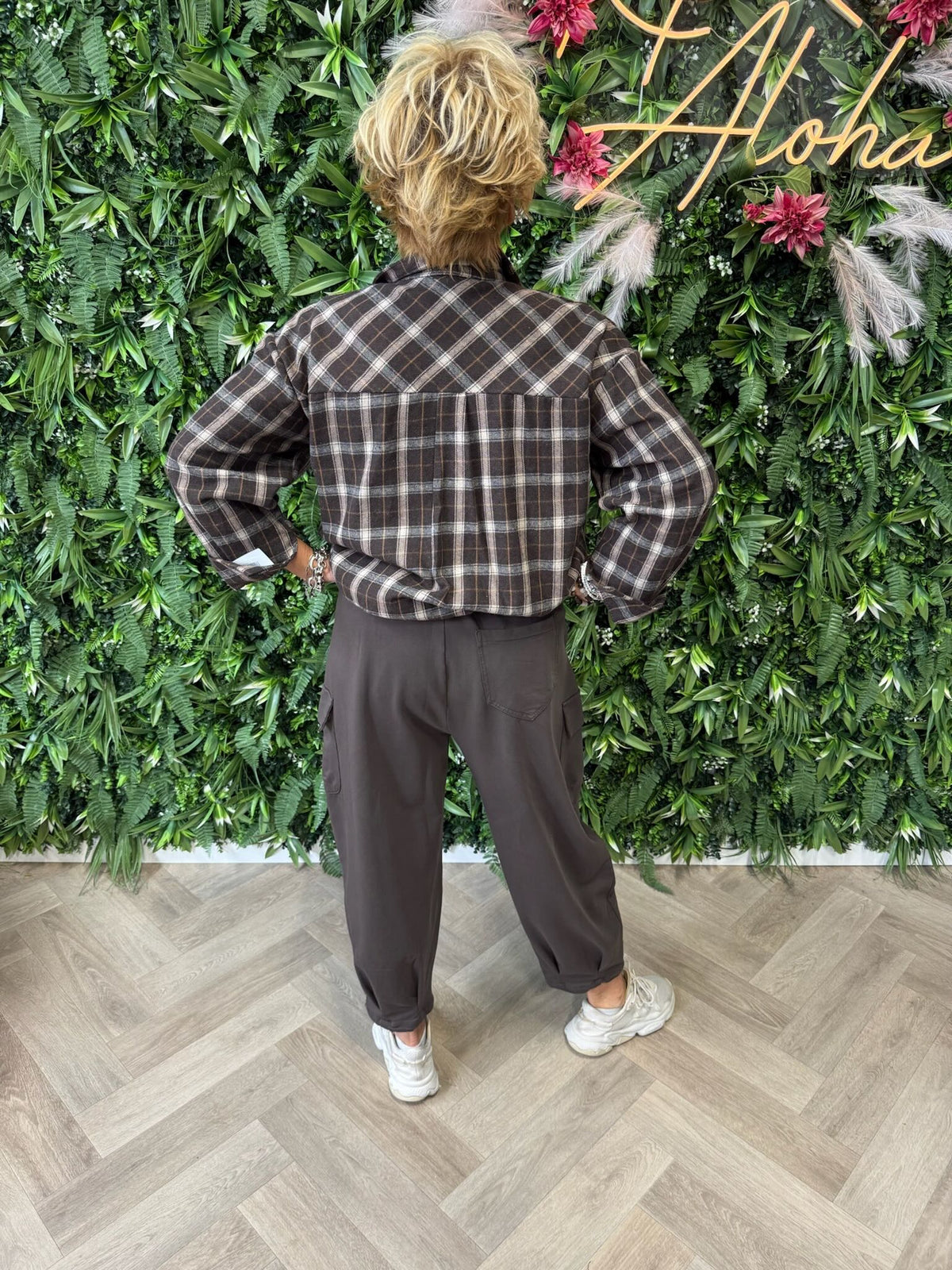 Blouse ruitpatroon donkerbruin