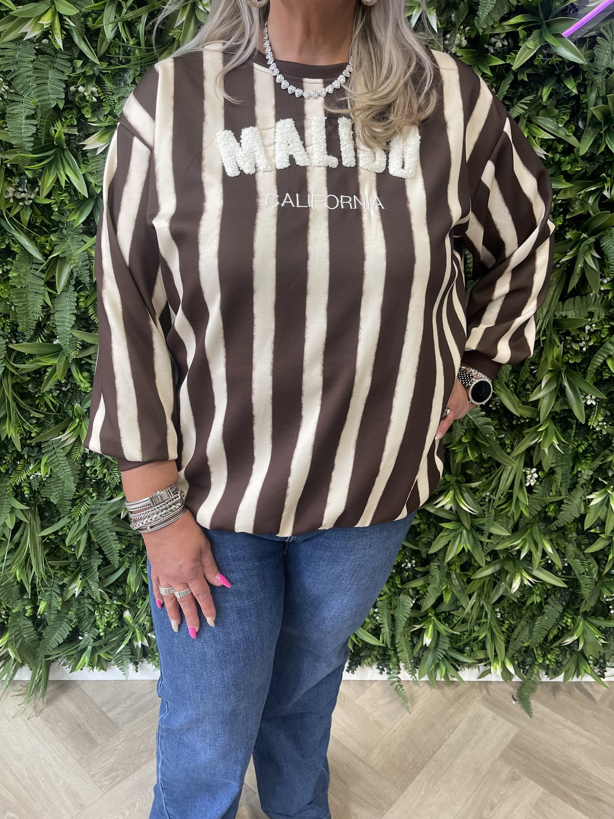 Gestreepte sweater malibu bruin/beige