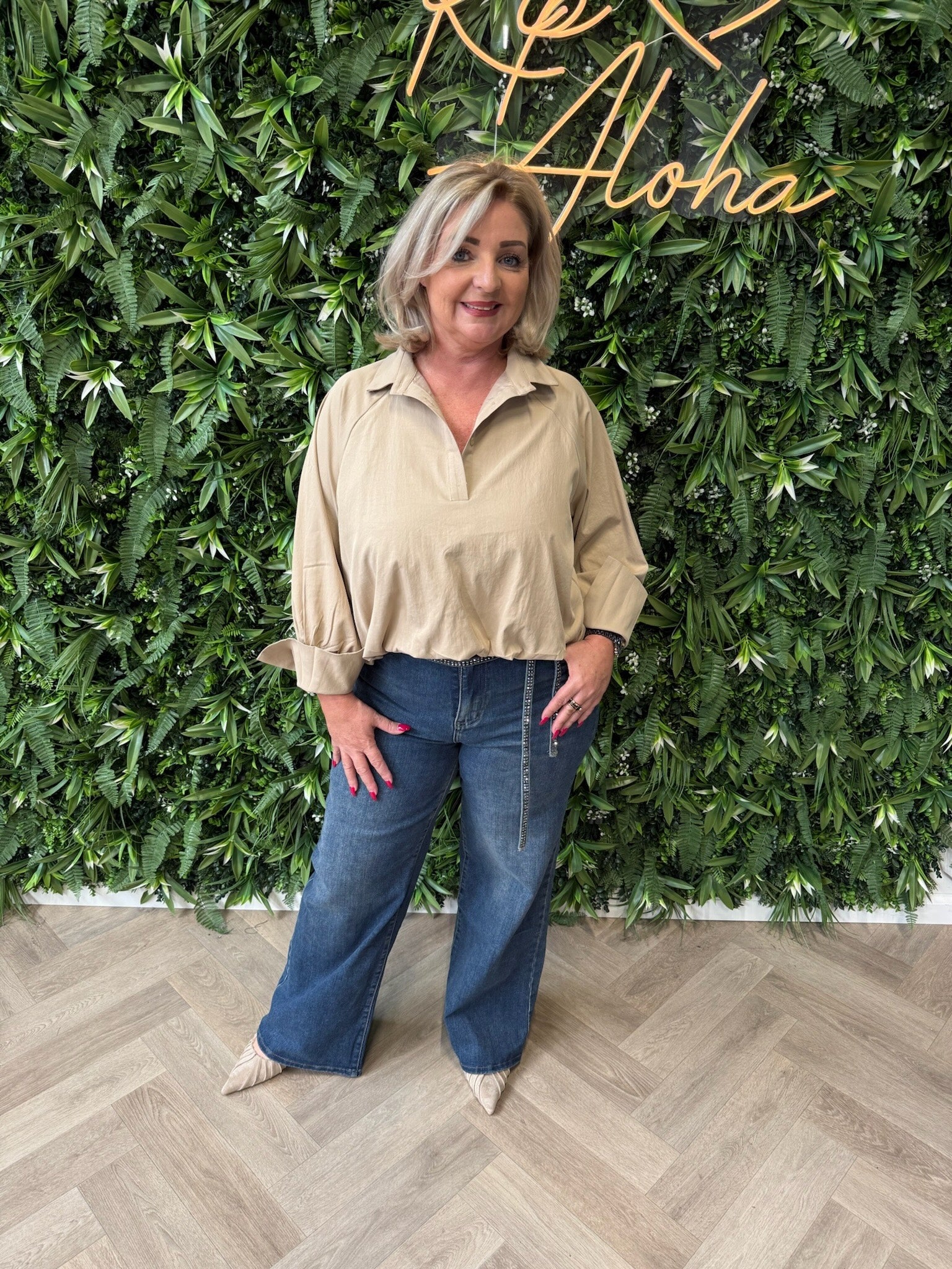 Cropped blouse met wijde mouwen camel
