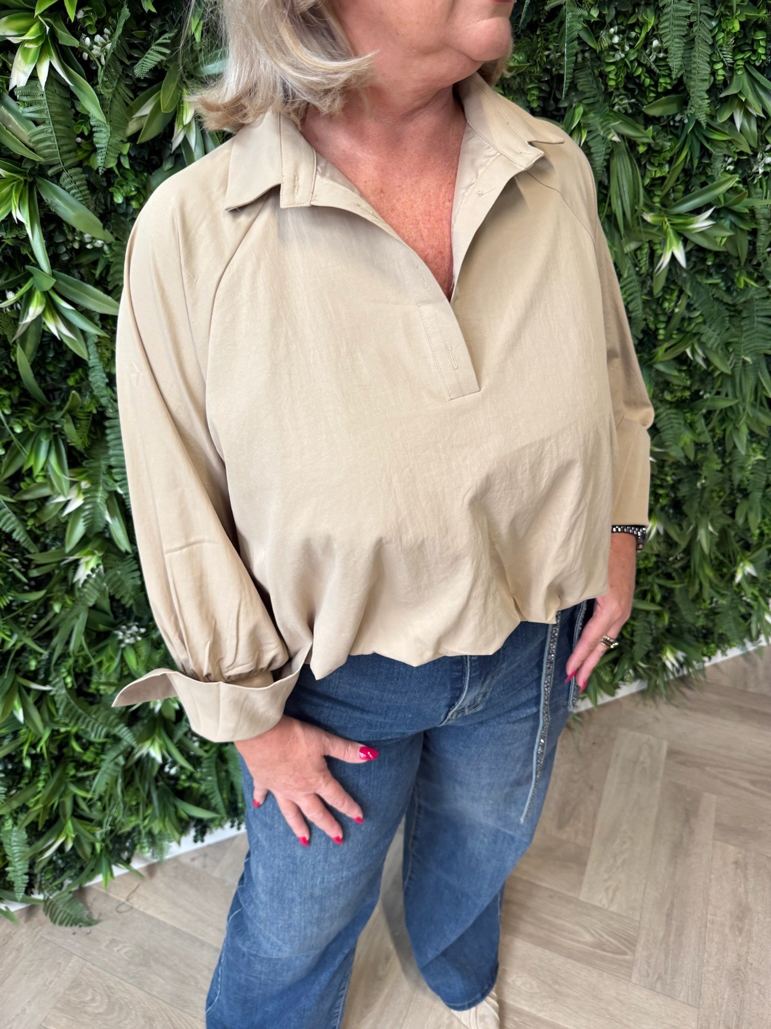 Cropped blouse met wijde mouwen camel
