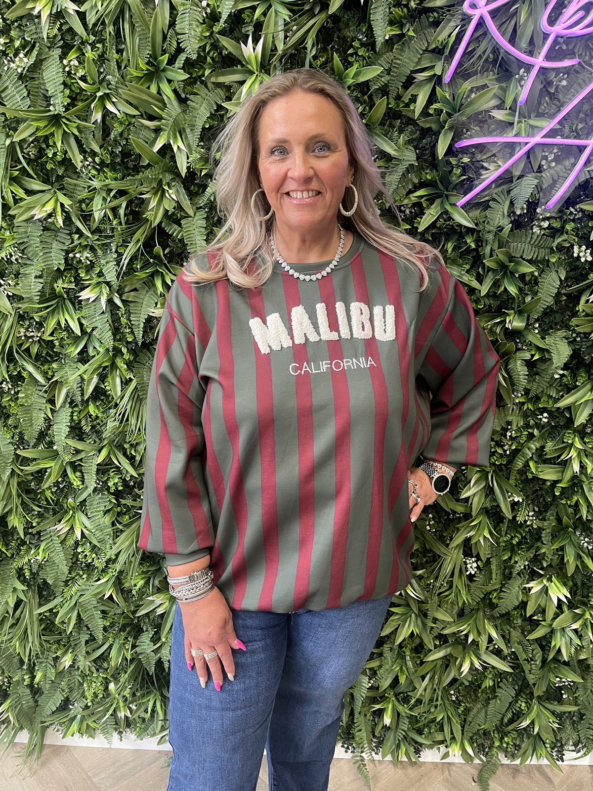 Gestreepte sweater malibu donkergroen/bordeaux