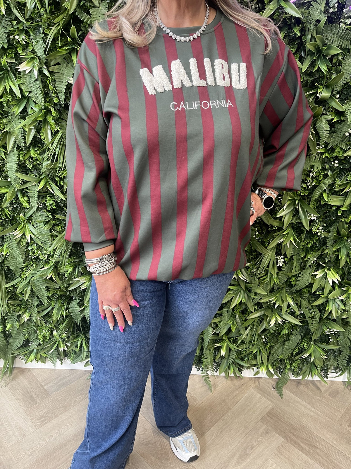 Gestreepte sweater malibu donkergroen/bordeaux