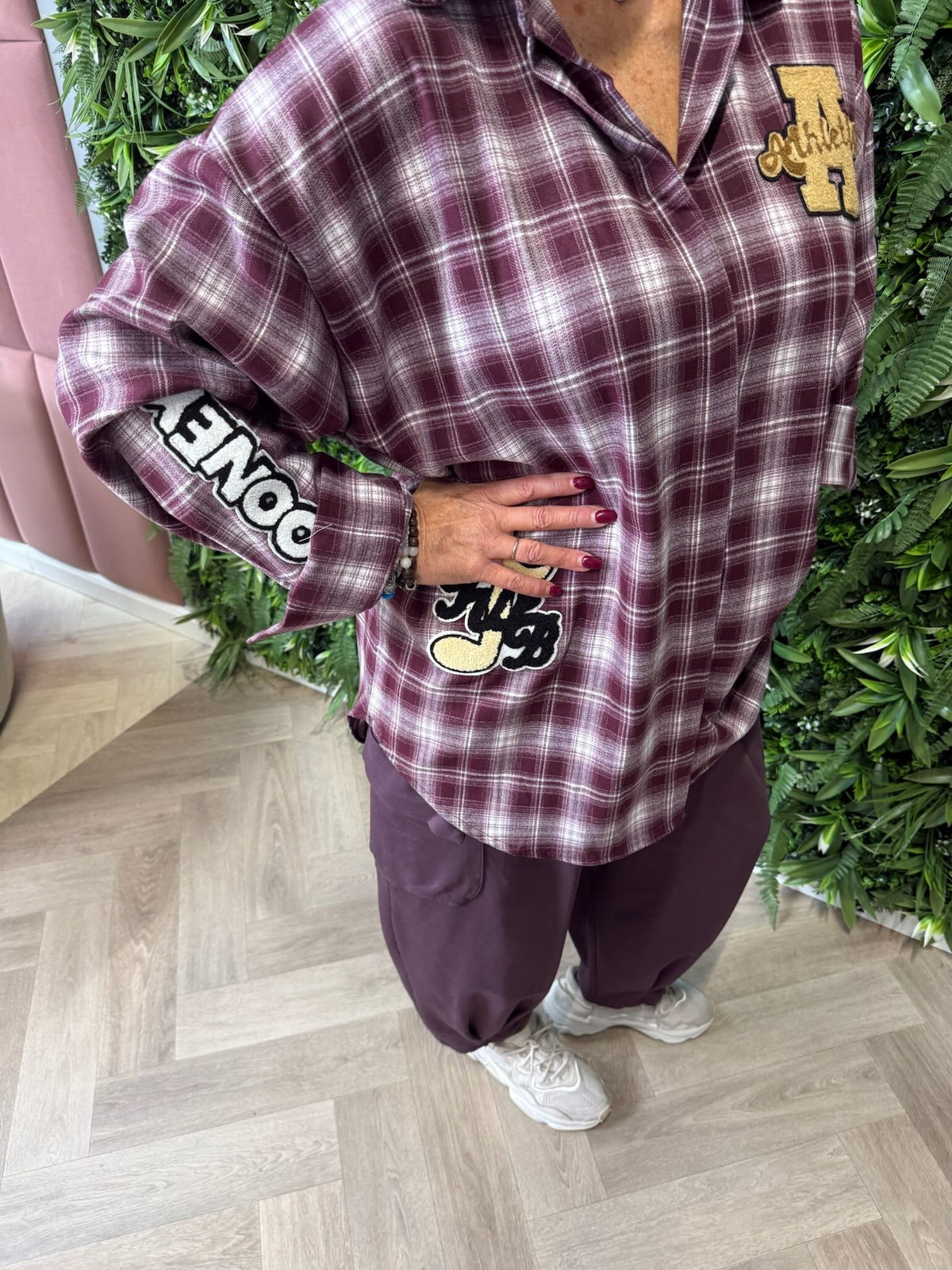 Houthakkers blouse teddy applicaties aubergine