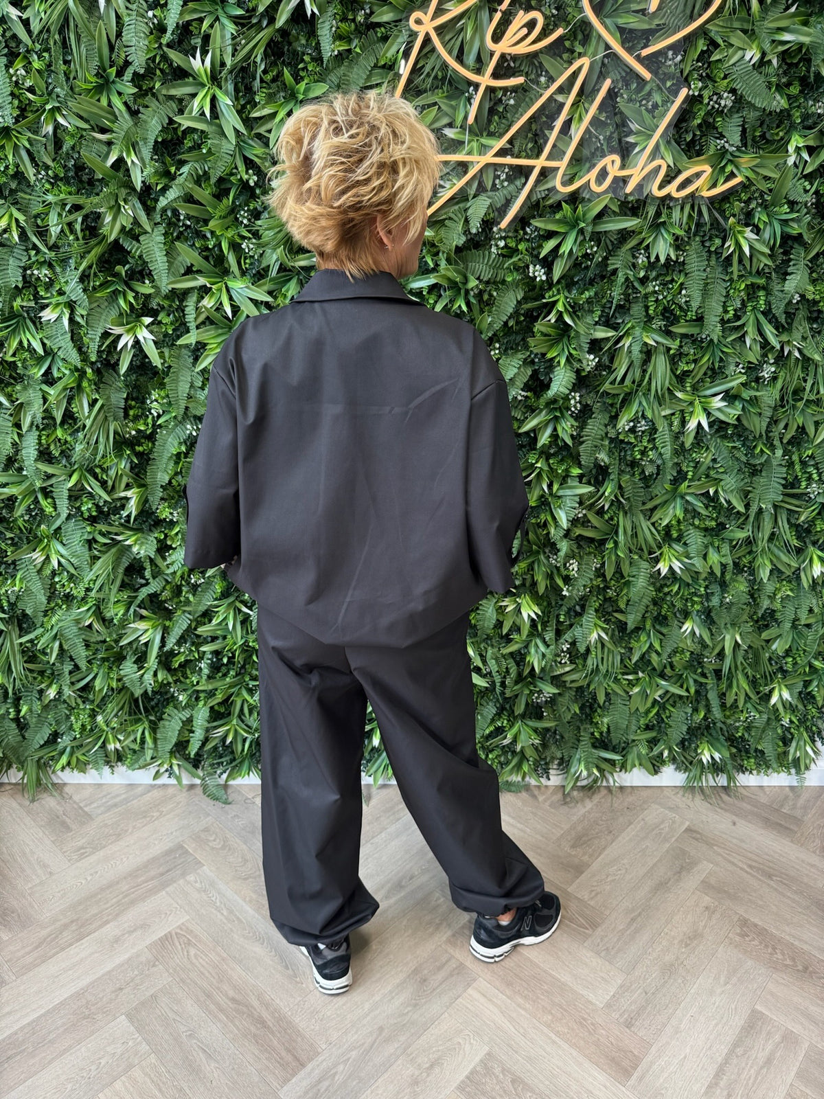 Tweedelig blazer set korte mouwen zwart
